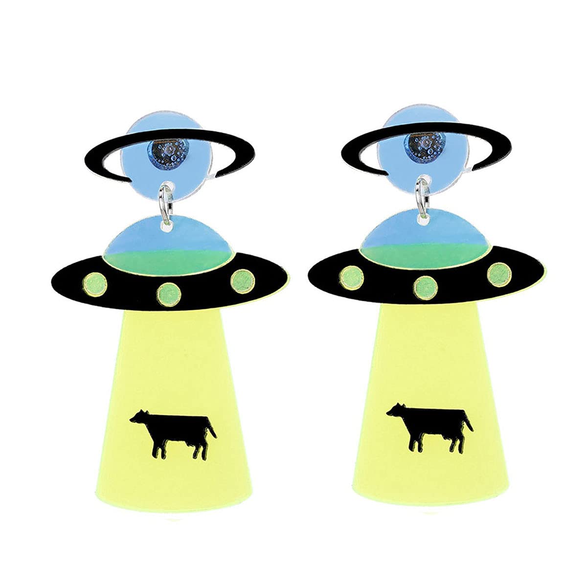 Alien UFO Acrylic Dangle Earrings - Cute Spaceship Drop Earrings for Women, Lightweight Cartoon UFO Jewelry, Funny Sci-Fi Accessories for Cosplay, Halloween, and Space-Themed Parties