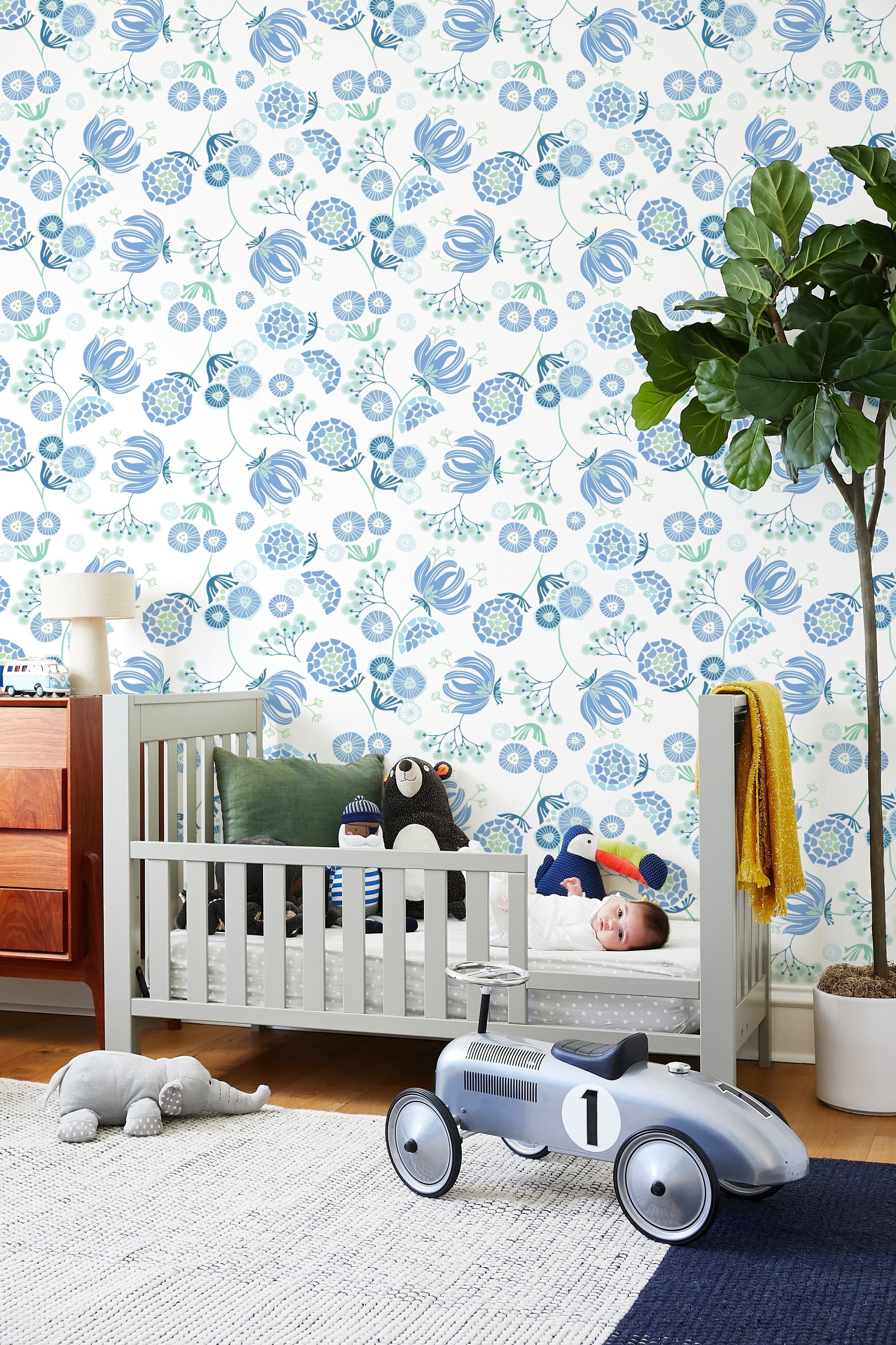 Mediterranean Floral Blue Wallpaper - Peel and Stick Removable Wallpaper for Bedroom, Living Room & Nursery - Tea Collection Home Decor