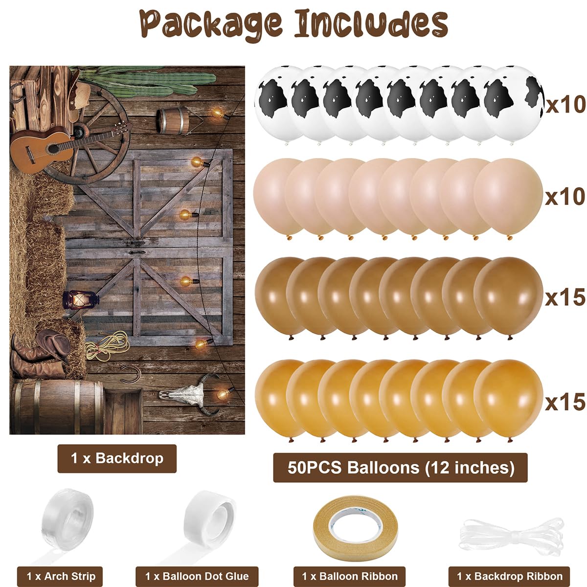 Western Cowboy Party Decorations Kit - 50pcs Cowboy Balloons, 1x Western Backdrop Banner & Balloon Arch for Rodeo, Country Themed Birthday - Perfect for Wild West Parties, Cowboy Baby Showers, and Western Theme Events
