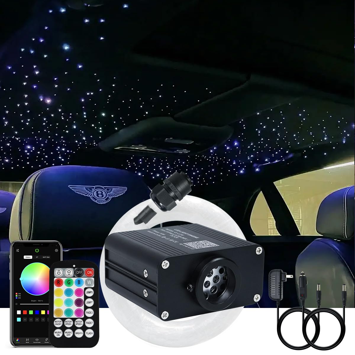 AKEPO 16W RGBW APP & Music Sync Fiber Optic Star Ceiling Light Kit - 550pcs 0.03in Fibers, 13.1ft/4m Length for Car Headliner & Home Decor | Bedroom, Theater, Party Lighting