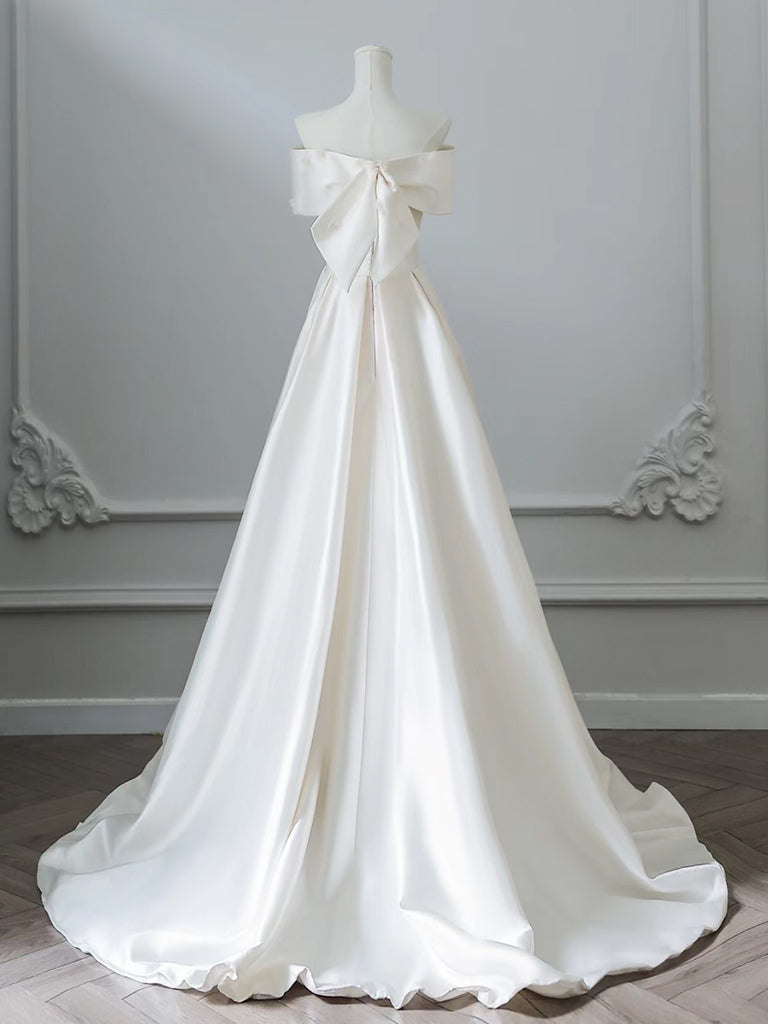 Elegant A-Line Off Shoulder Satin Ivory Long Prom Dress - Formal Evening Gown for Homecoming, Wedding & Special Occasions