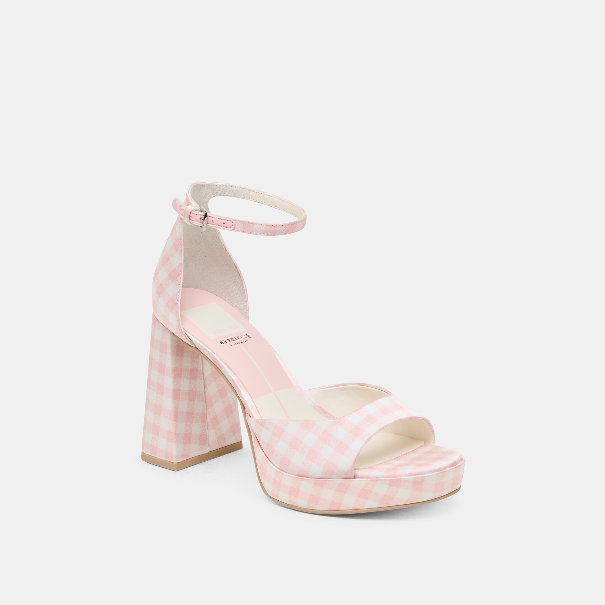 PANDRO X BYRDIE Golf Wide Heels - Pink Plaid Gingham Women's Shoes for Walking & Casual Wear | Comfortable & Stylish for Work, Parties & Everyday Outfits