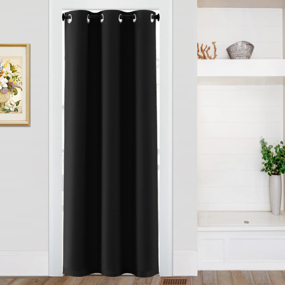 Blackout Thermal Insulated Door Curtain - 80 Inch Grommet Doorway Drapes for Privacy & Energy Efficiency - W42 x L80 - Perfect for Closet, Bathroom & Front Door - 1 Panel Black Curtain for Home & Office Use