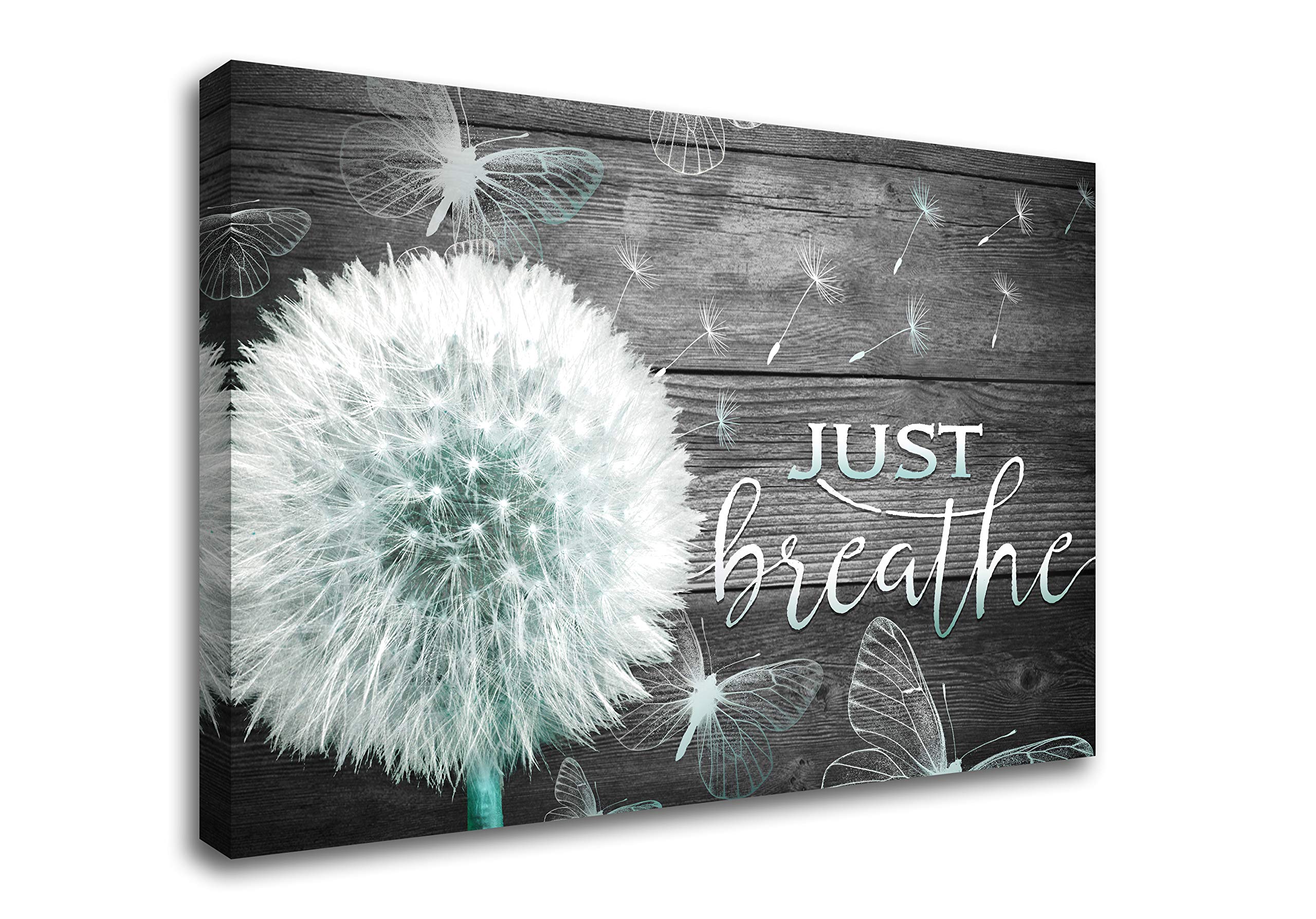 BOLDROLE Just Breathe Gray Dandelion Canvas Wall Art - 16x24 Inch Framed Ready to Hang Floral Print for Living Room, Bathroom, Bedroom & Office Decor - Perfect for Home, Spa Relaxation & Meditation Spaces