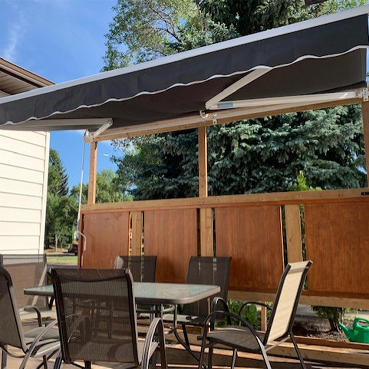 Aleko 10x8 Feet Motorized Retractable Patio Awning - White Frame with Black Canopy for Outdoor Shade & Sun Protection - Perfect for Backyard, Deck, and Poolside Relaxation