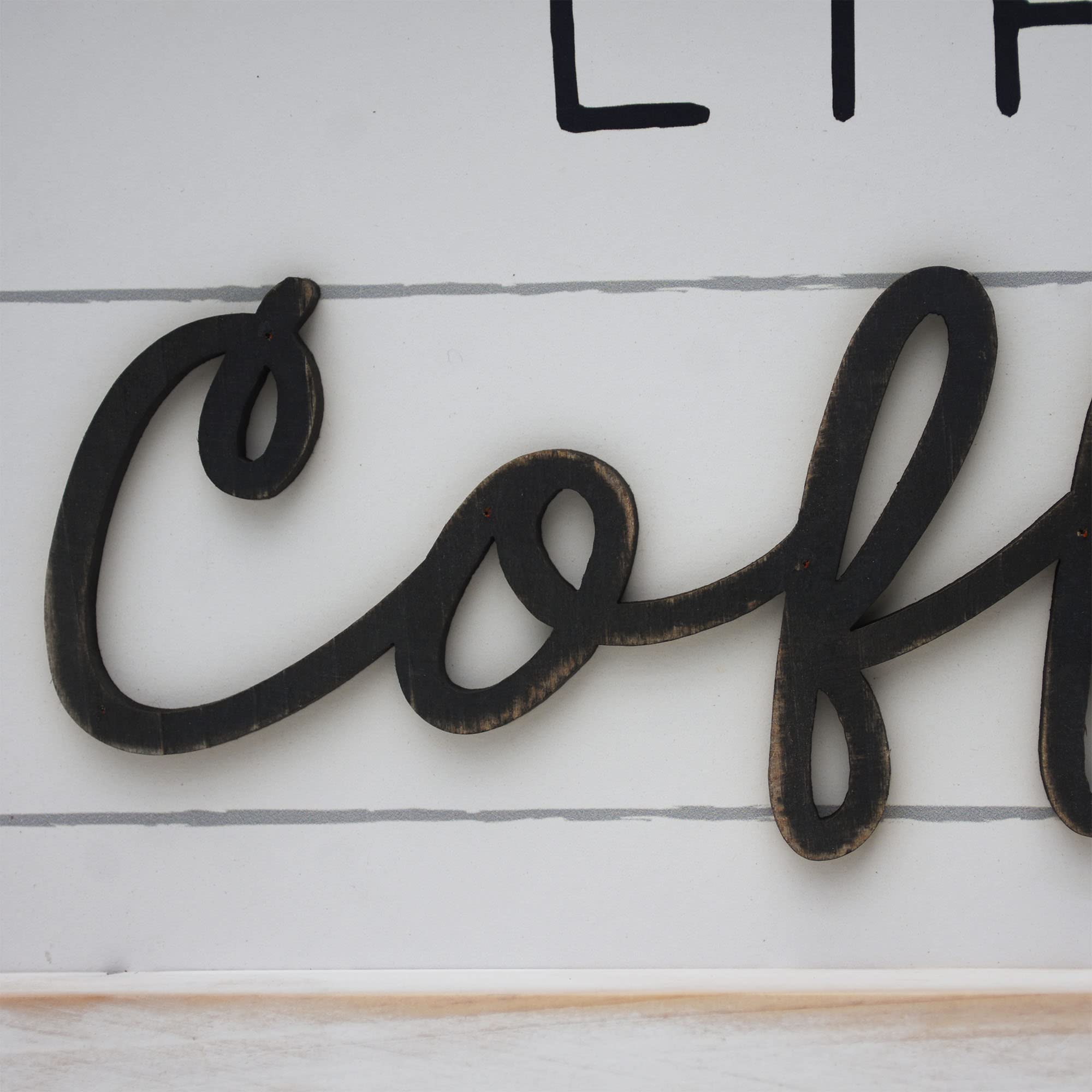PARISLOFT Life Happens Coffee Helps Wooden Framed Wall Art - 23.6''W x 7.8''H Farmhouse Kitchen Decor, Coffee Bar Sign, Rustic Home Hanging Decoration - Perfect for Coffee Shops, Cafes, Kitchens & Living Rooms