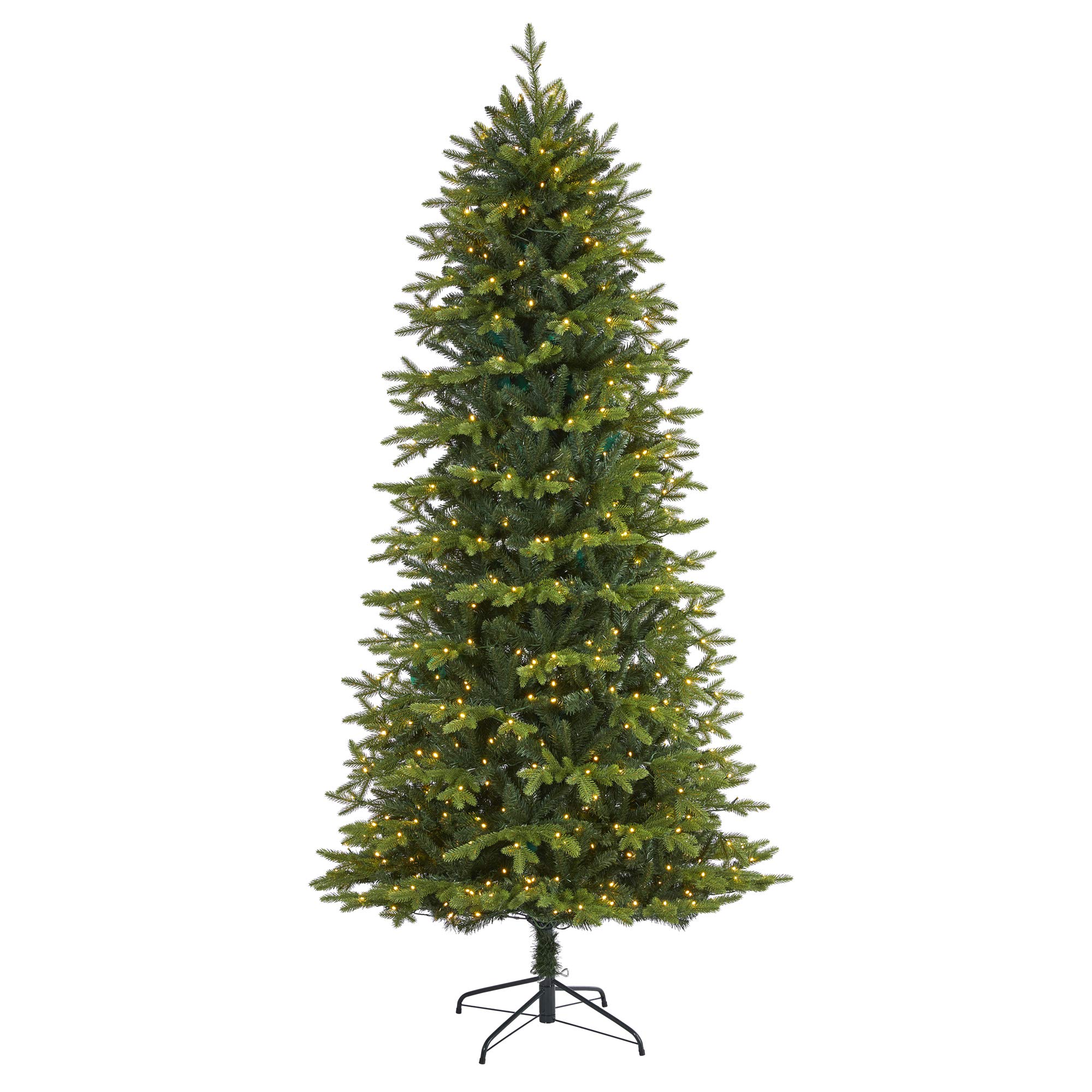 Nearly Natural 8ft Belgium Fir Artificial Christmas Tree with 650 Clear LED Lights - Realistic Holiday Decor for Home, Office & Party