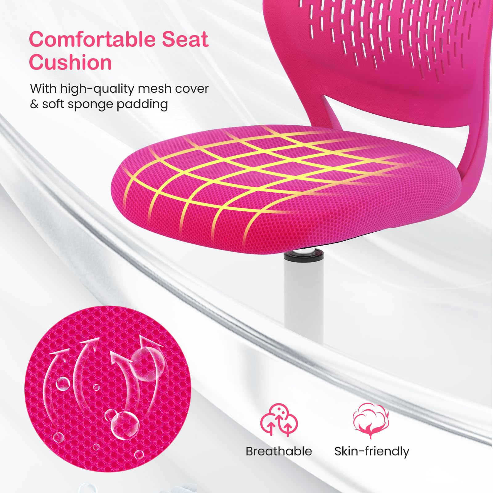 Giantex Adjustable Kids Study Chair - Ergonomic Swivel Mesh Desk Chair for Children with Height Adjustment & Lumbar Support - Perfect for Homework, Online Classes & Computer Use (Rose)