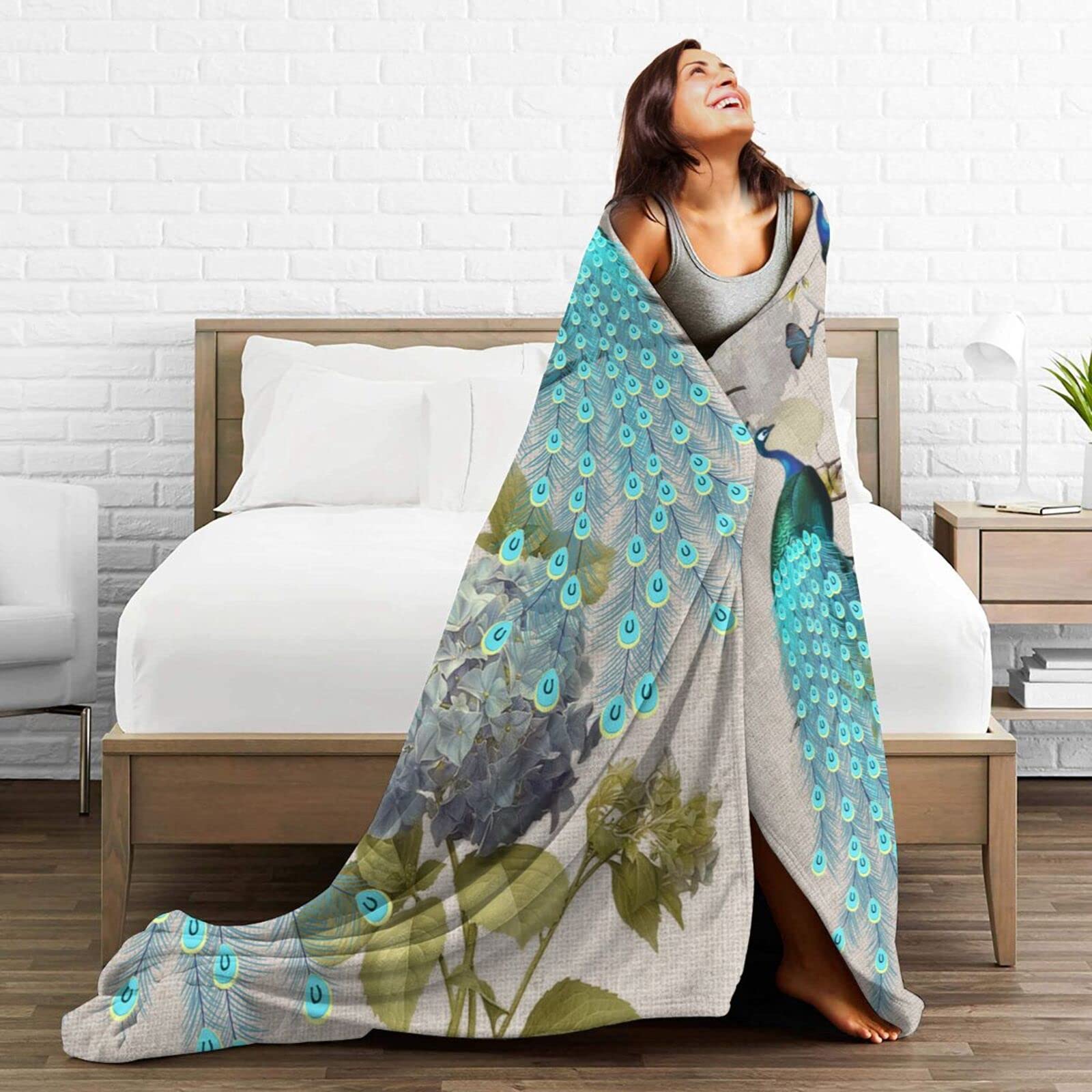 Peacock Flannel Fleece Throw Blanket 50