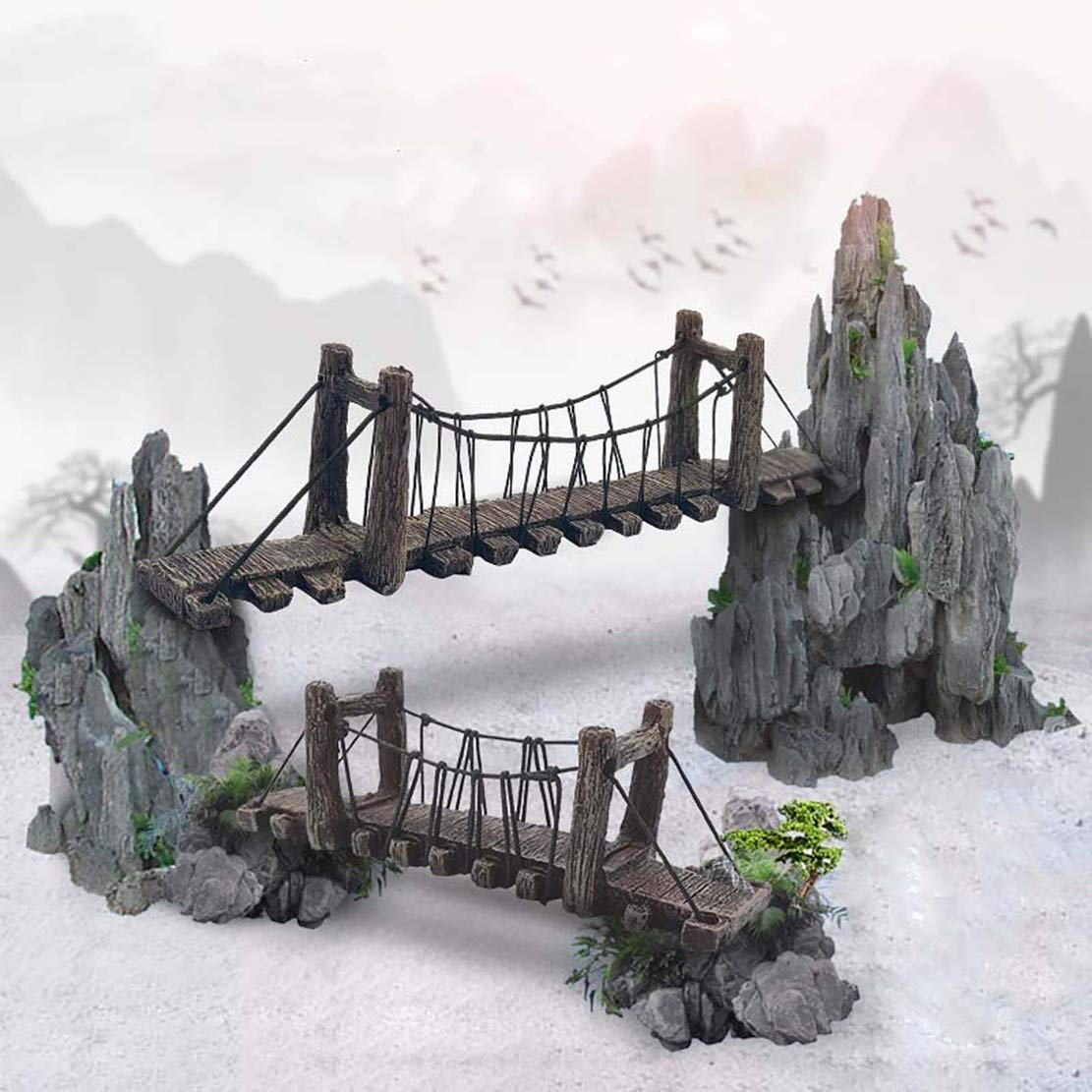 3 PCS Fairy Garden Decor Set - 2 Stone Stairs & 1 Wood Bridge for Miniature Gardens, Bonsai, Fish Tanks & Terrariums - Perfect for DIY Mini Landscapes, Fairy Houses and Home Decor