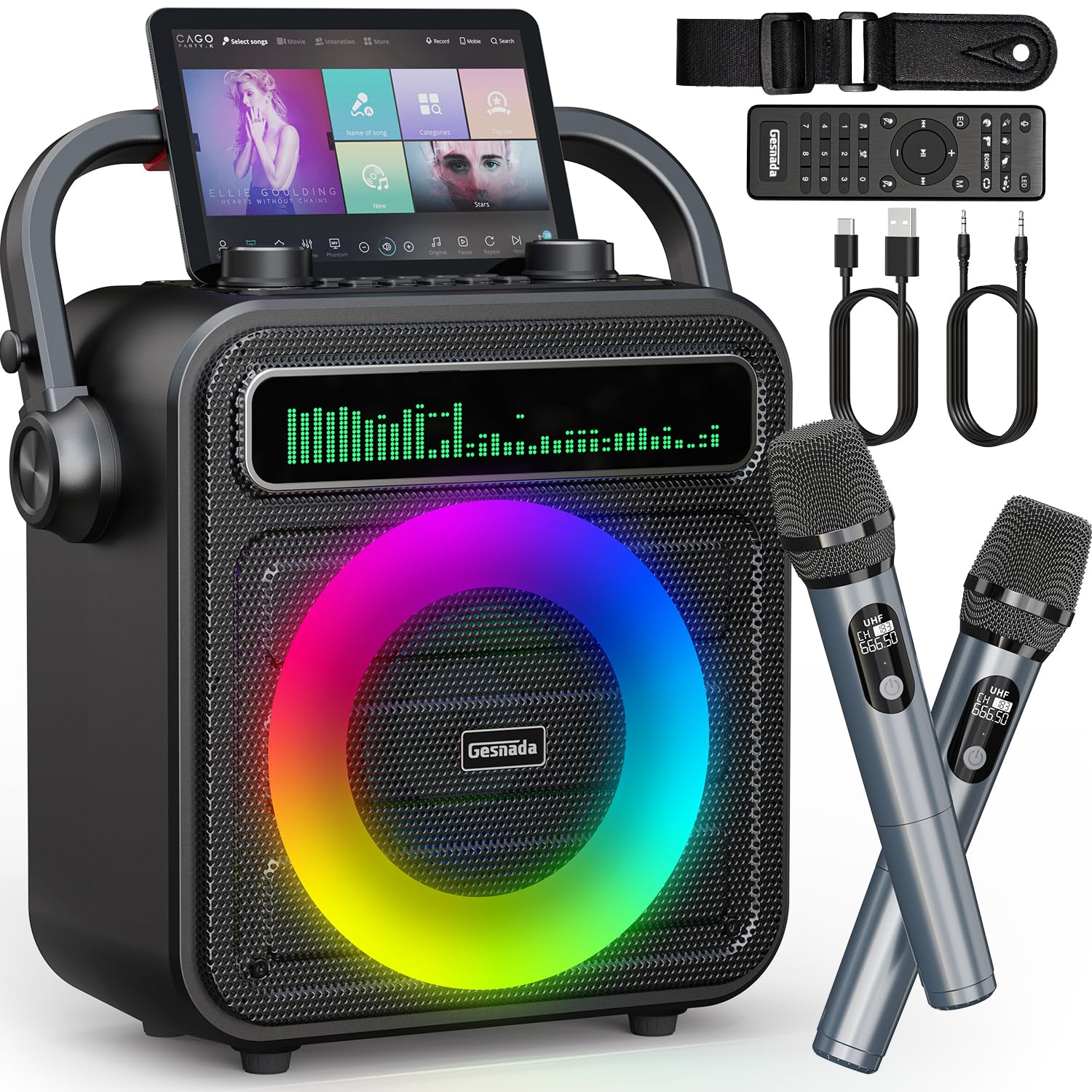 Portable Bluetooth Karaoke Machine with 2 Wireless Microphones - PA Speaker System with LED Lights for Adults & Kids, Supports REC/TWS/FM/AUX/USB/TF Card - Perfect for Home Parties, Birthday Gifts & Outdoor Gatherings