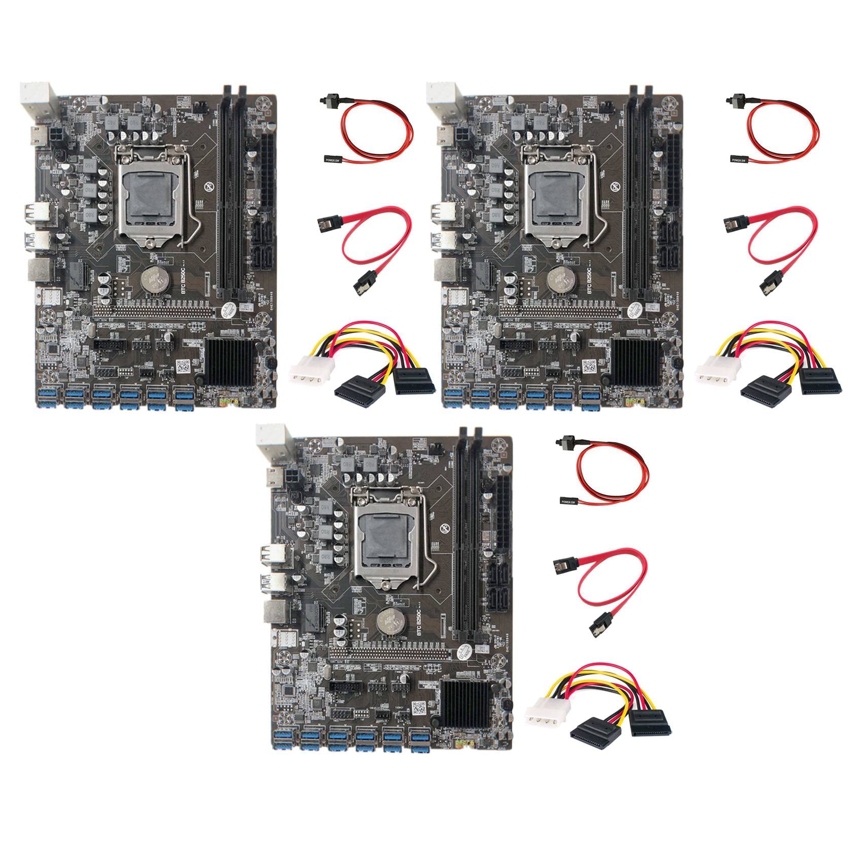 BEEOFICEPENG B250C Mining Motherboard - 12 GPU PCIE Slots, 4PIN to Cable & Switch Cable Included - Perfect for Cryptocurrency Mining & GPU Rig Setup