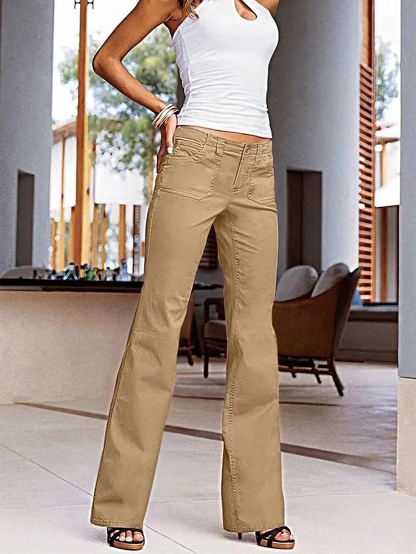 Flamingals Women's Straight Leg Wide Flare Jeans - Mid Waist Dress Pants for Casual & Office Wear | Comfortable Stretch Denim Trousers for Everyday Style