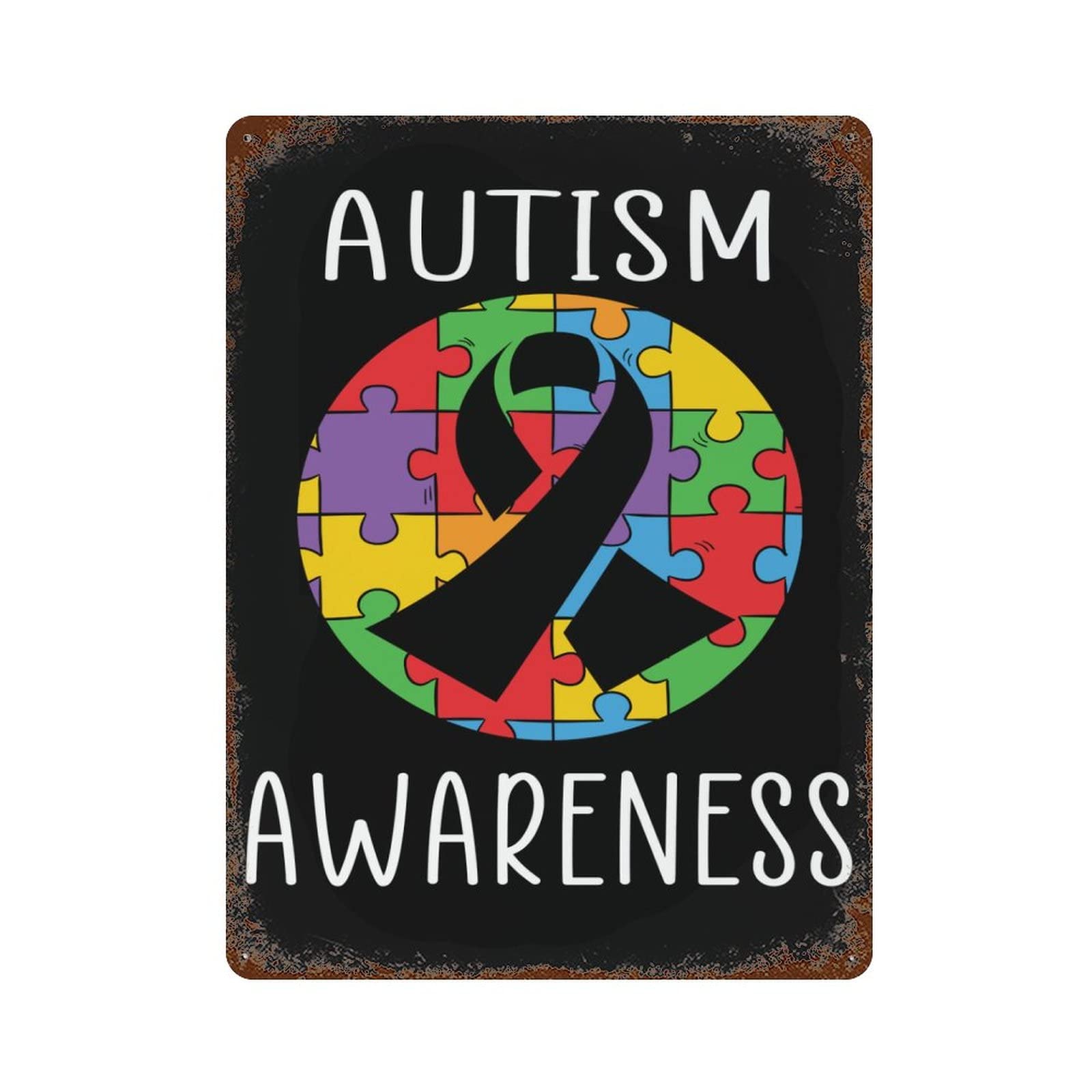 Autism Awareness Puzzle Piece Aluminum Sign - 12x16 Inch Metal Wall Decor for Home, Bar, Coffee Shop & Man Cave - Inspirational Gift for Autism Support & Awareness