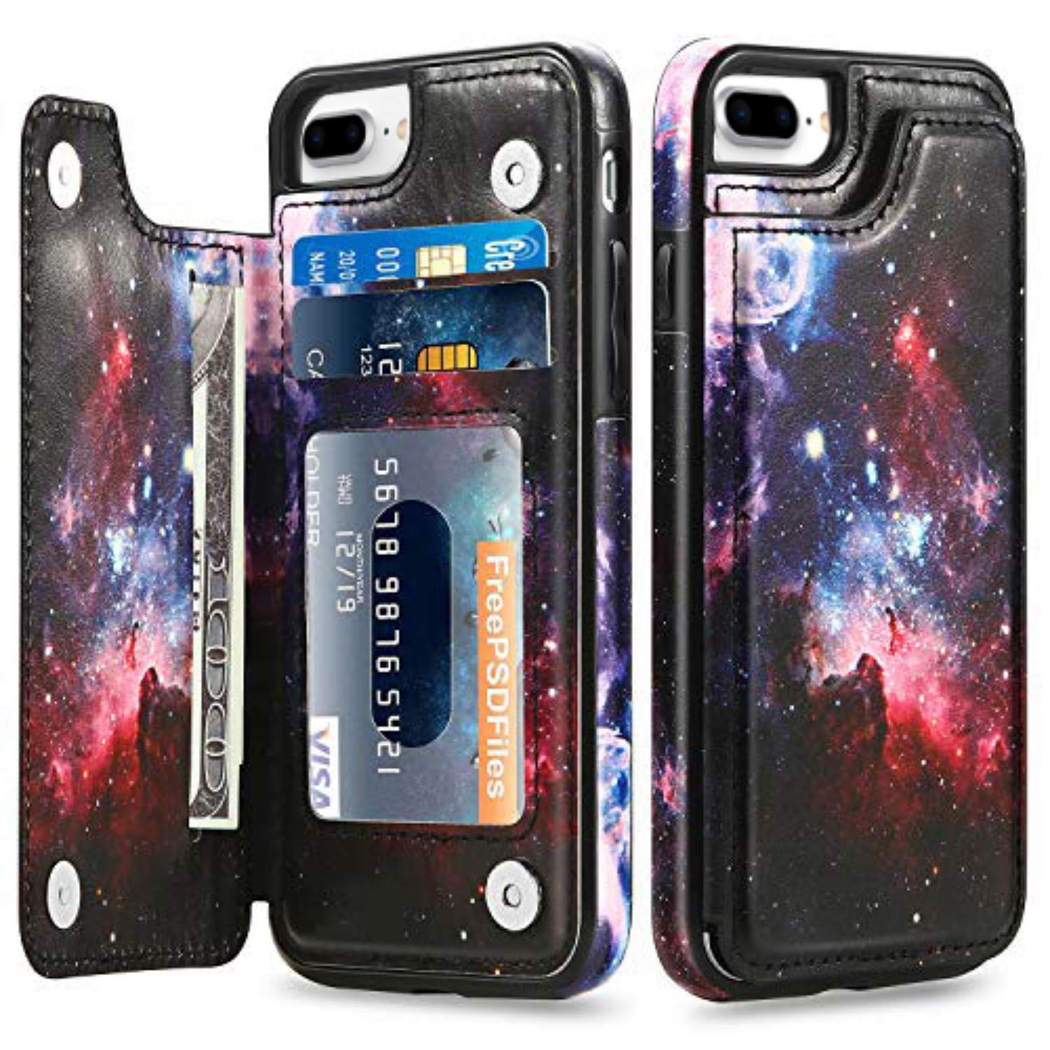 LETO Premium Leather Wallet Case for iPhone 8 Plus/7 Plus - Floral Design Flip Folio Cover with Card Slots | Protective Phone Case for Women & Girls | Perfect for Work, Travel & Daily Use (Nebula Pattern)