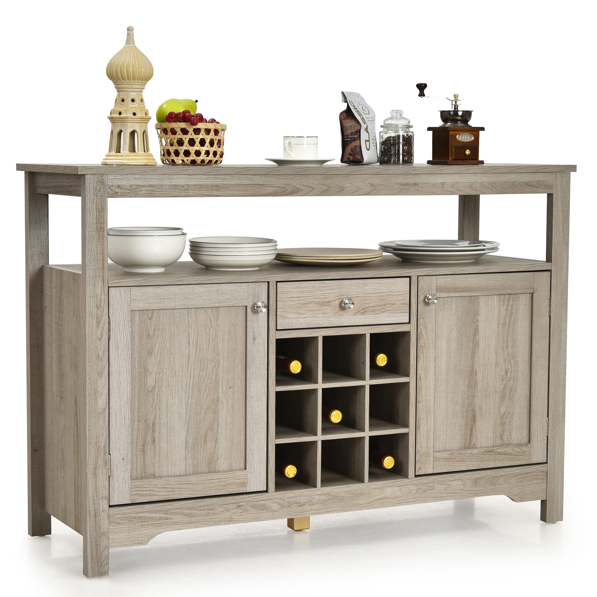 LOKO 46-inch Buffet Cabinet with Storage & Removable Wine Rack - Kitchen Sideboard with Anti-Tip Safety Design for Dining Room, Living Room & Home Office Organization (16