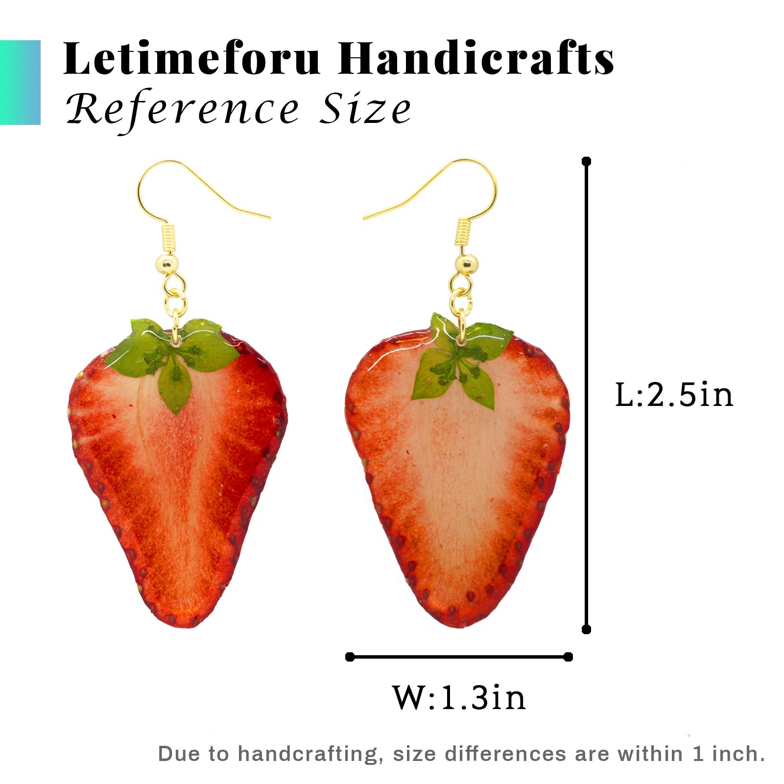 Handmade Real Strawberry Heart Earrings - Pressed Strawberry Slice Natural Dried Fruit Resin Jewelry with Gold Hooks | Perfect Birthday Gift, Valentine's Day Present & Boho Fashion Accessory for Women