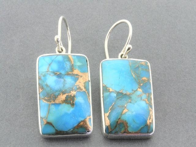 Turquoise and Bronze Rectangle Stone Earrings for Women - Boho Chic Jewelry for Casual Wear, Parties & Special Occasions