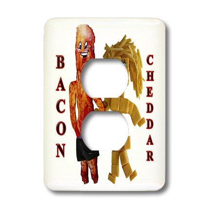 3D Rose Funny Bacon and Cheddar Couple Outlet Cover - Decorative Electrical Outlet Plate for Kitchen, Bedroom, or Gift - Unique Home Decor Accessory