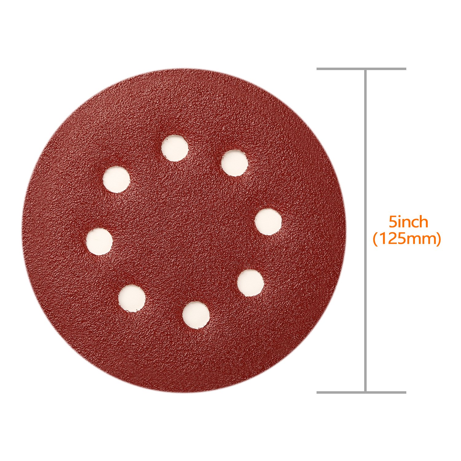 SPTA 100-Piece 125mm Sanding Discs Set - 40/80/120/180/320/400/600/800/1500/2000 Grit Velcro Sandpaper for Random Orbital Sanders with 8 Holes - Perfect for Woodworking, Metal Polishing & Automotive Surface Preparation