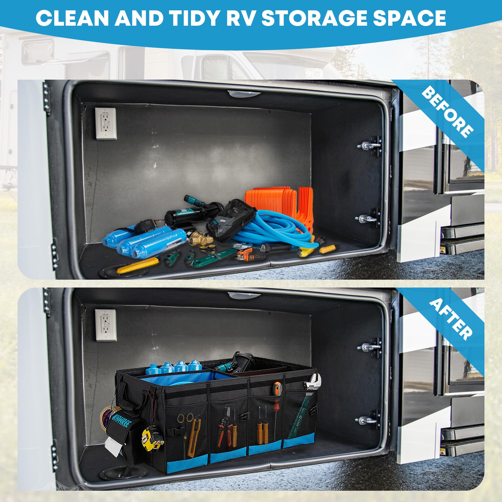 Kohree 74L Collapsible RV Storage Bag - Waterproof RV Caddy Organizer for RV Accessories, Holds Stabilization Jacks & Electric Gear | Perfect for RV Camping, Road Trips & Outdoor Adventures