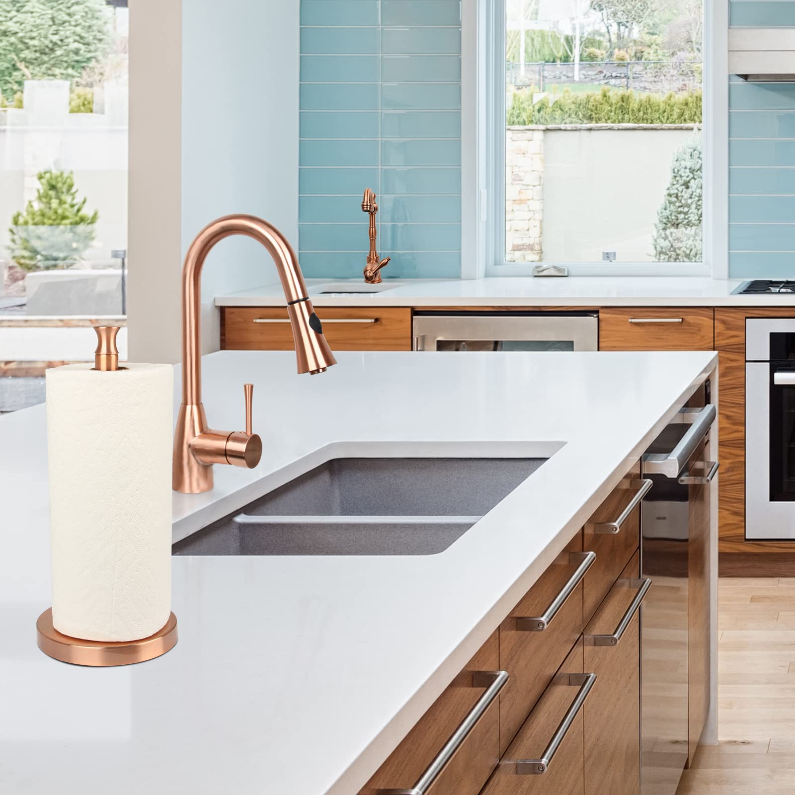 Premium Akicon Copper Paper Towel Holder Stand for Kitchen Countertop & Dining Table - Modern Home Decor for Kitchen, Bathroom, and Office Use