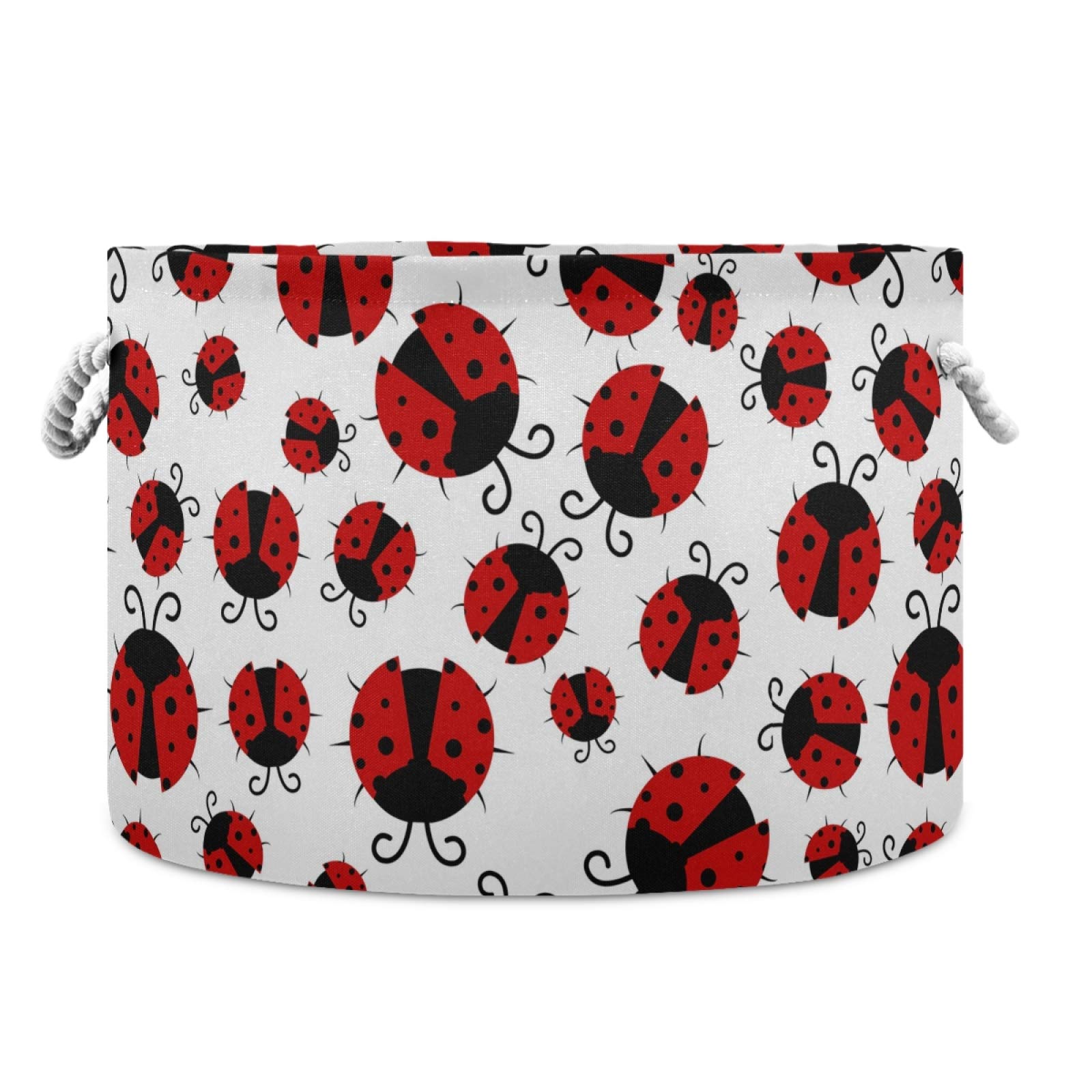 Red Ladybugs Collapsible Storage Basket - Waterproof Laundry Hamper & Nursery Organizer with Handles for Baby Clothes, Toys & Gifts | Perfect for Bedroom, Closet & Playroom Organization