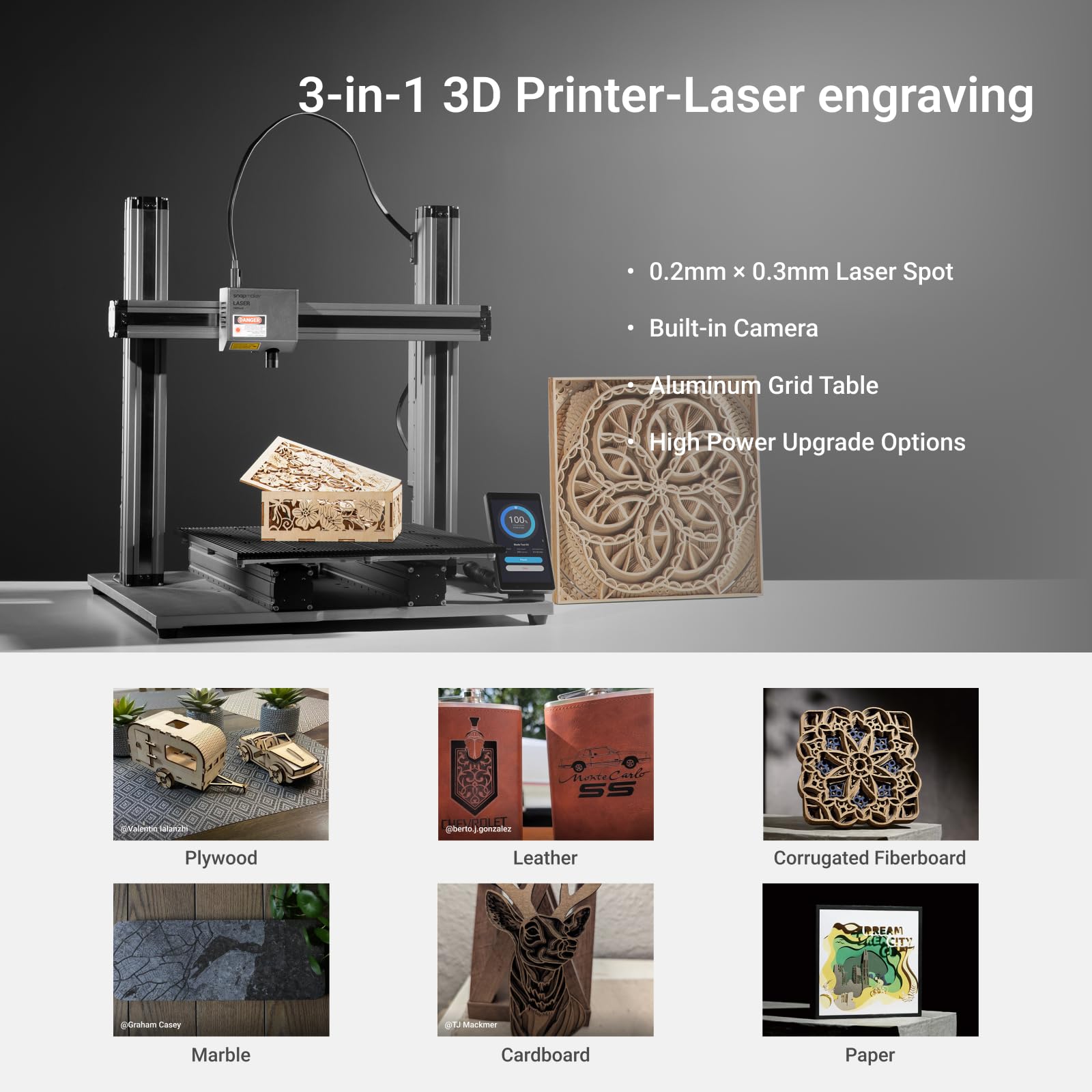 Snapmaker 2.0 A350T 3-in-1 3D Printer with Laser Engraving & CNC Carving | Large FDM 3D Printer | Auto Bed Leveling | 12.6x13.8x13in Build Volume | All Metal Frame | Perfect for DIY Projects, Home Workshops & Prototyping