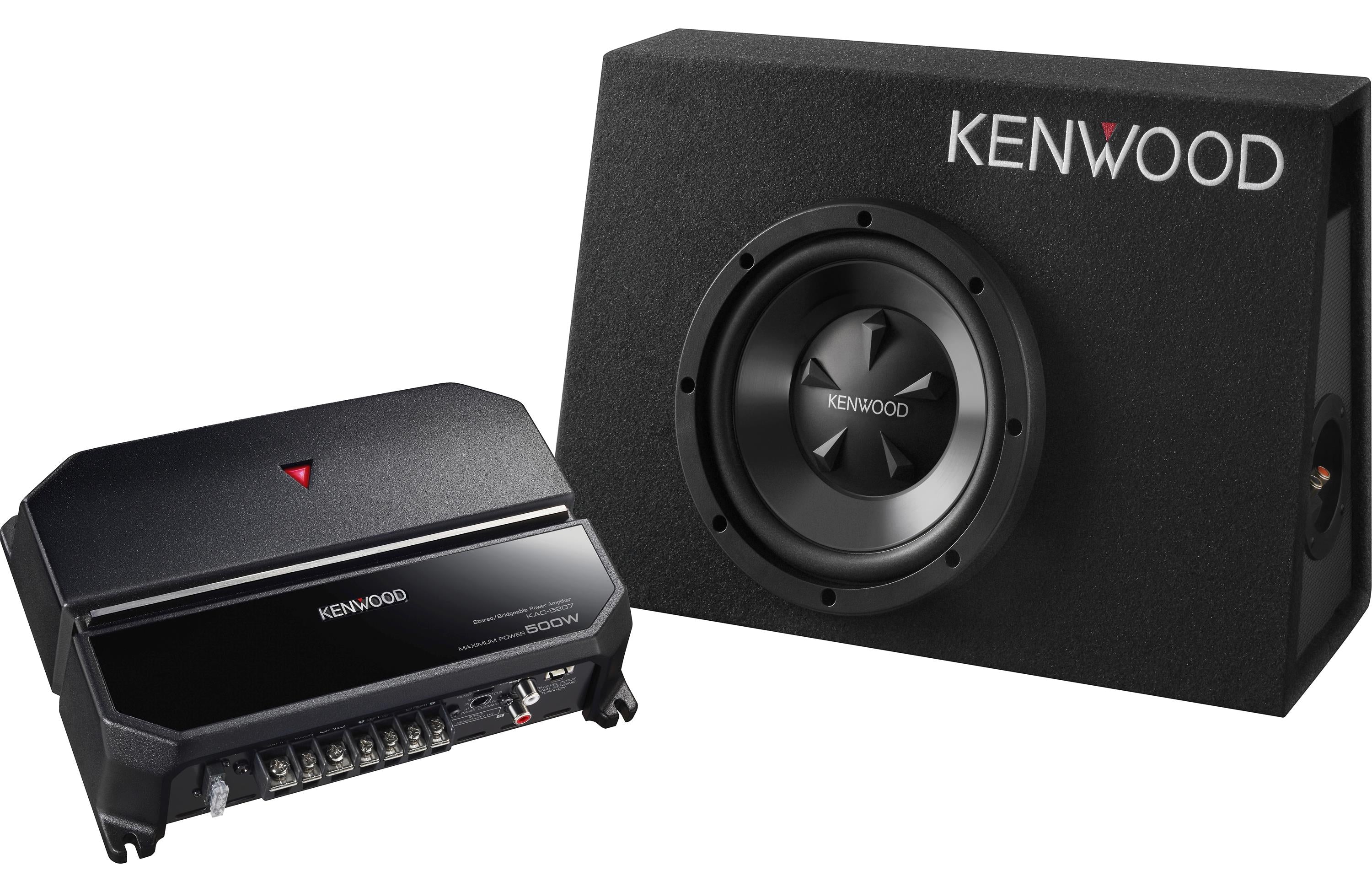 Kenwood P W101B 10-Inch Sealed Subwoofer Enclosure Box & KAC 5207 Amplifier Package - Premium Car Audio System for Bass Lovers | Perfect for Trucks, SUVs and Custom Car Stereo Upgrades