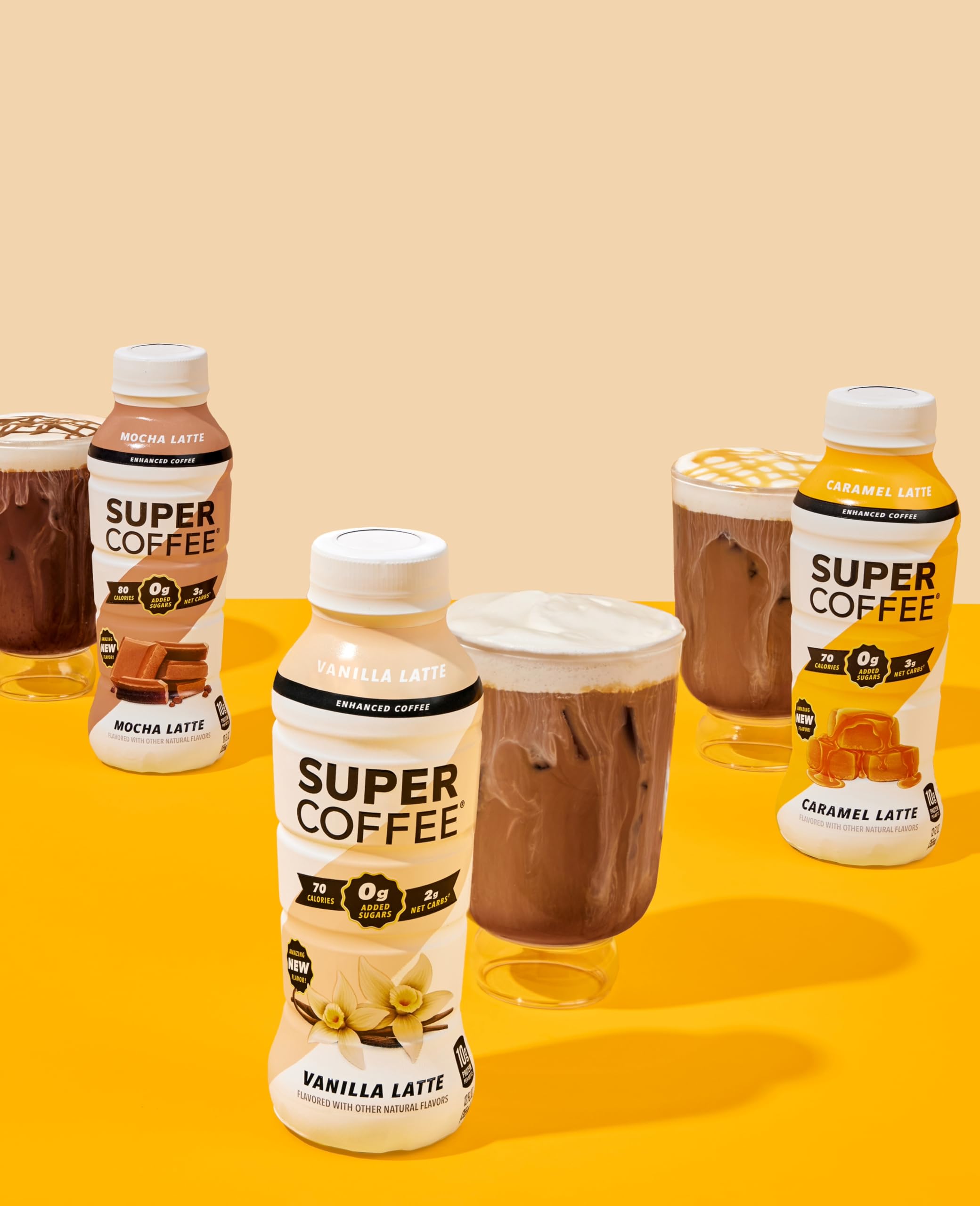Super Coffee Ready To Drink Iced Coffee - Vanilla Latte (12oz Bottles, Pack of 12) | Low Carb, Sugar Free, Keto Friendly Protein Coffee with 10g Protein & Low Calories | Perfect for Breakfast, Office Snack or Post-Workout Energy Boost