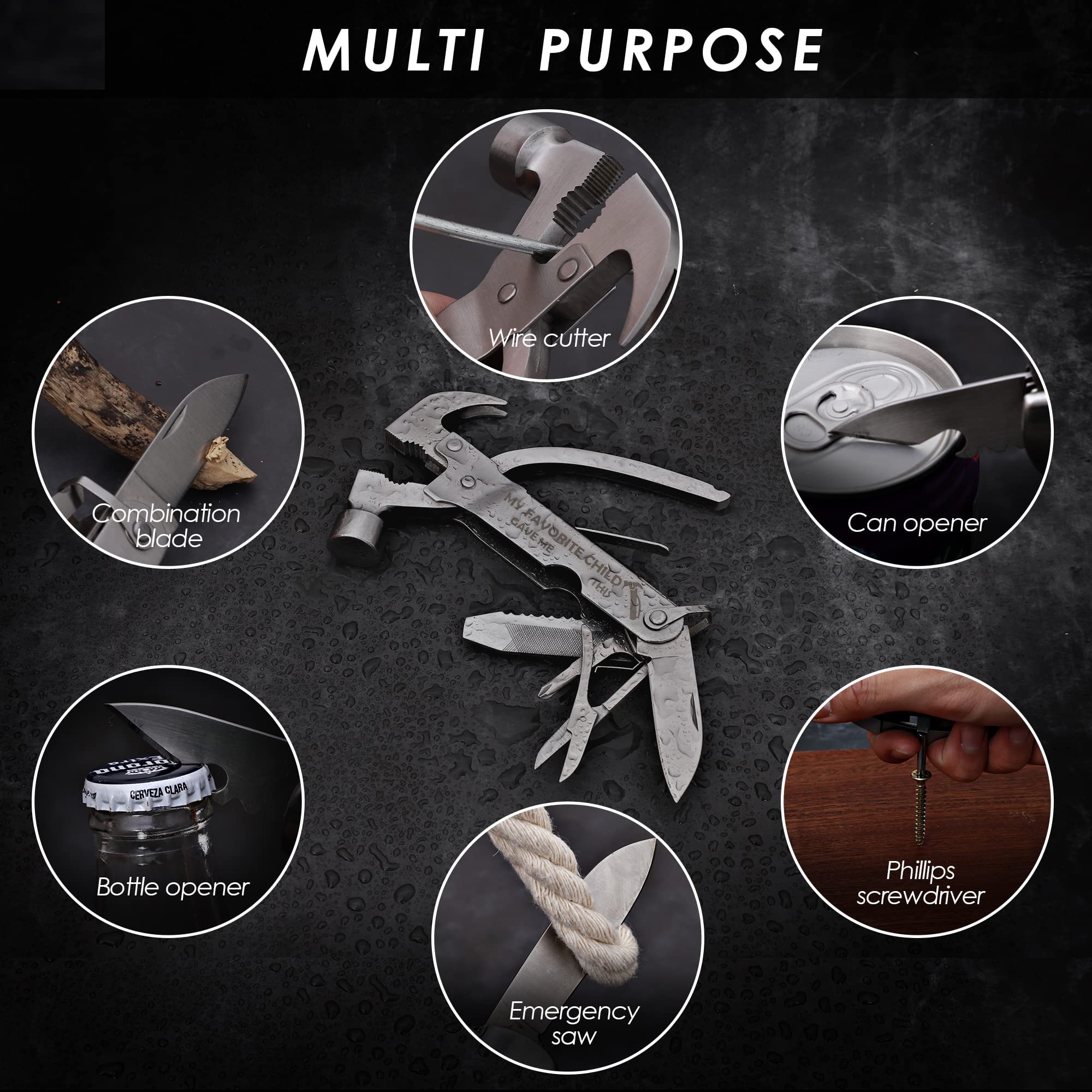 12-in-1 Multitool Hammer - Best Survival Camping Tool for Men | Perfect Father's Day, Birthday & Christmas Gifts from Daughter/Son | Dad, Boyfriend & Husband Gadgets for Outdoor Adventures, Home Repairs & Emergency Preparedness