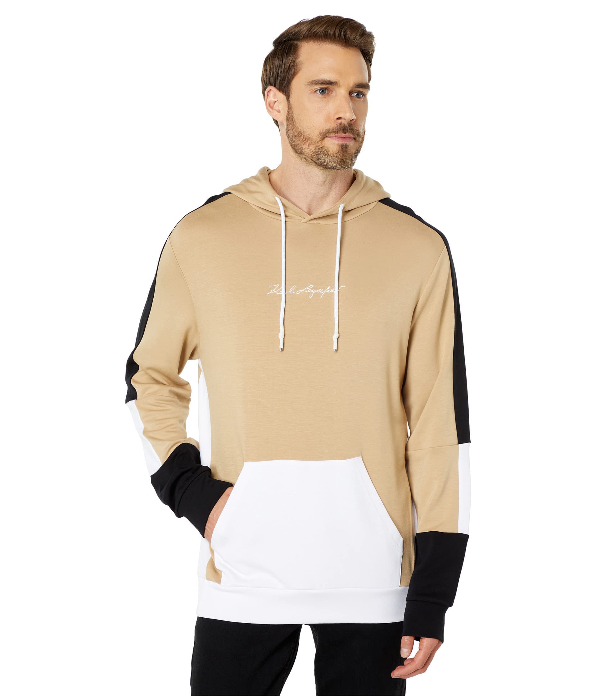 Karl Lagerfeld Paris Color-Blocked Hoodie for Men & Women | Fashion Pullover Sweatshirt with Contrast Panels | Casual Streetwear, Gym & Lounge Wear