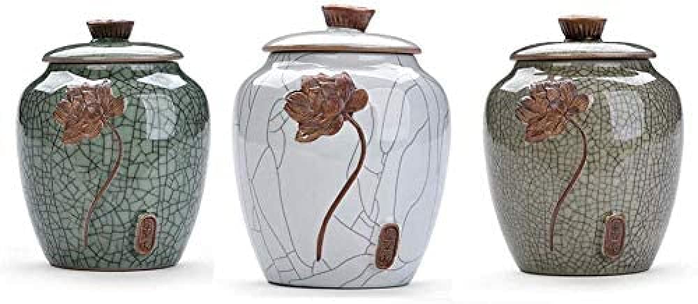3 Pack Chinese Style Ceramic Tea & Coffee Sugar Jars - Airtight Storage for Coffee, Tea, Herbs & Spices - Perfect for Kitchen, Dining Table & Coffee Station Organization