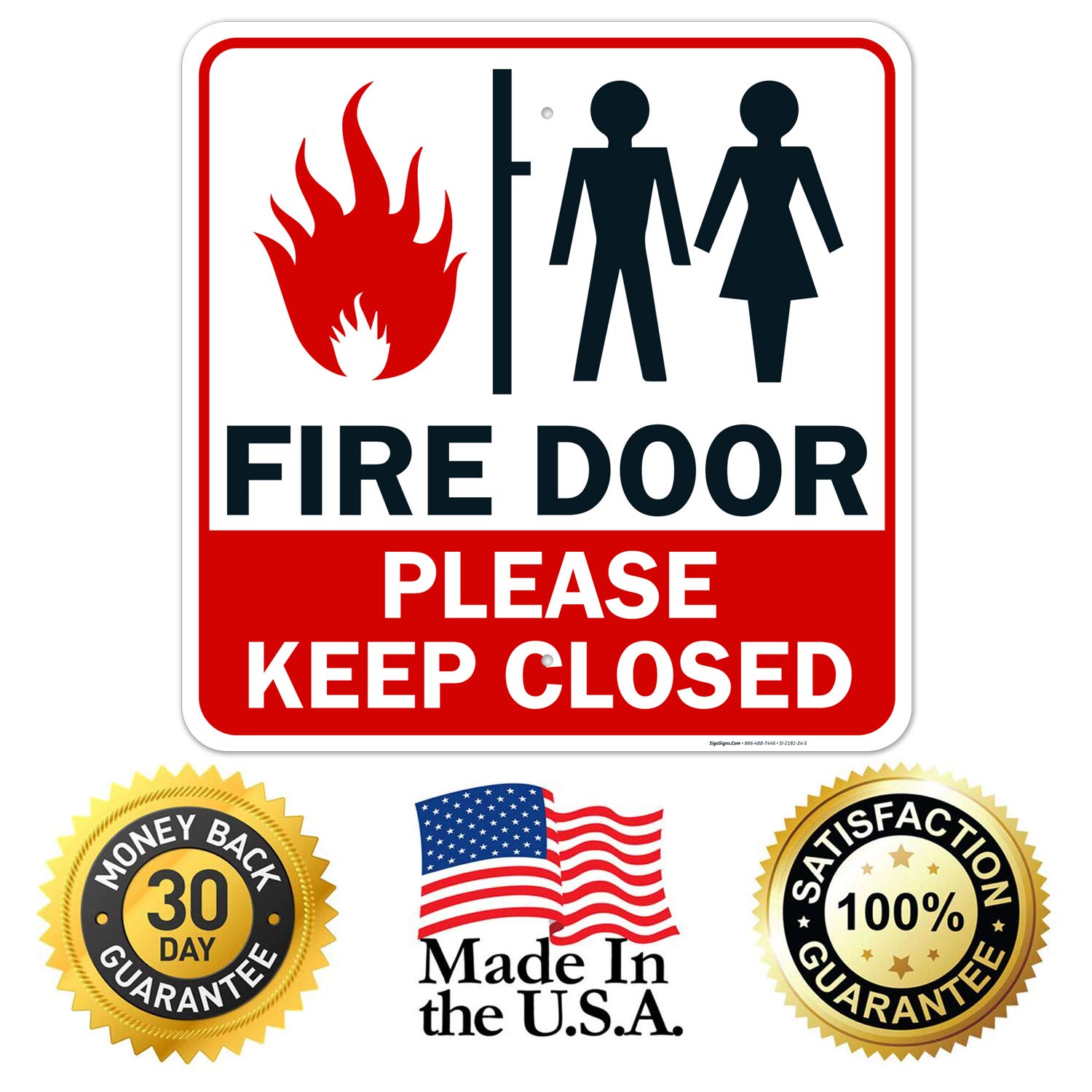 Fire Door Sign - 'Please Keep Closed' - 24x24 Inches Rust-Free .063 Aluminum - Fade Resistant & Easy Mounting for Indoor/Outdoor Use - Made in USA - Ideal for Commercial Buildings, Warehouses & Emergency Exits