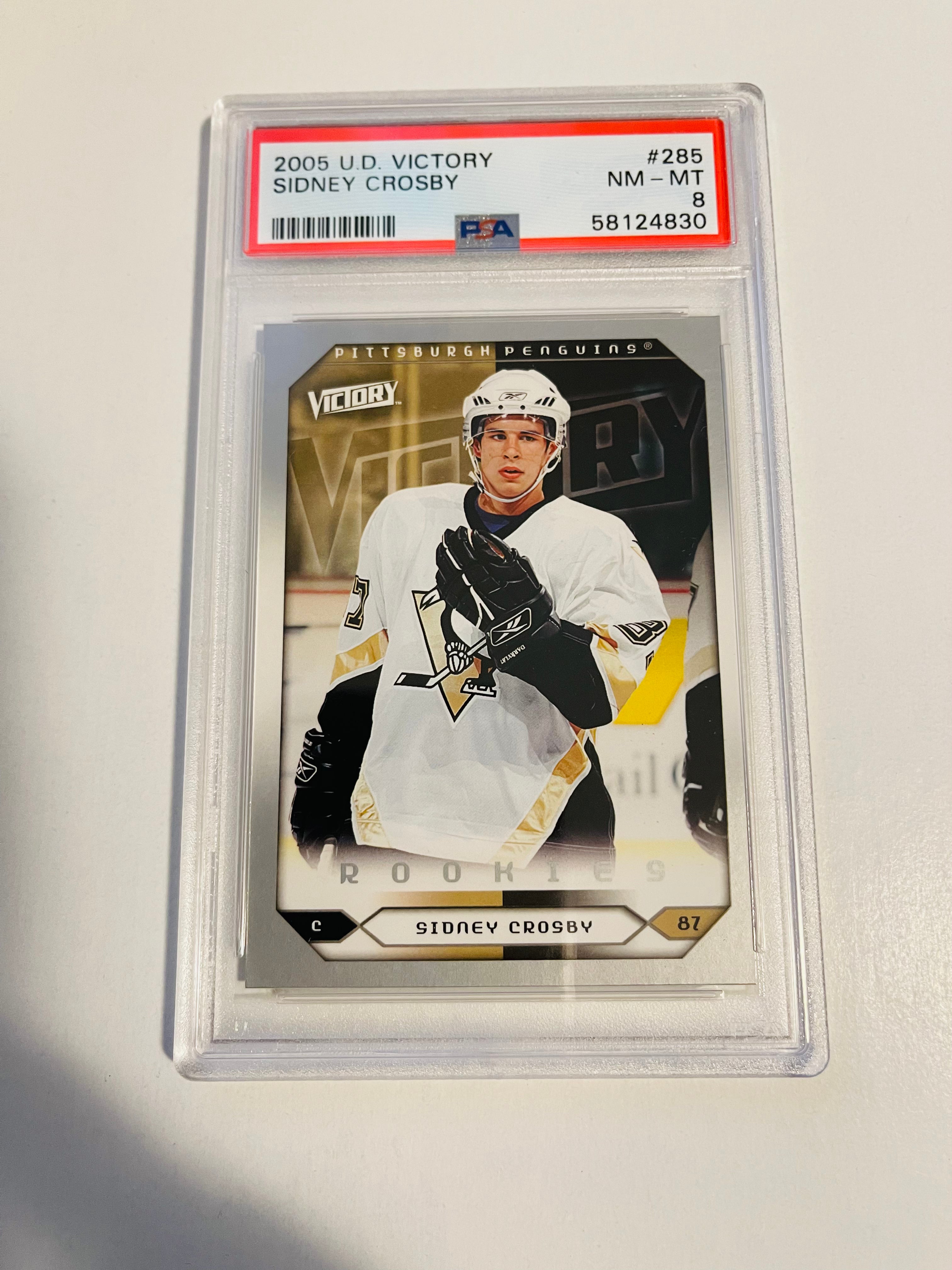 Sidney Crosby 2005 Upper Deck Victory Rookie Hockey Card PSA 8 - High Grade Collectible for NHL Fans & Sports Memorabilia Enthusiasts - Perfect for Display, Investment, and Hockey Card Collections
