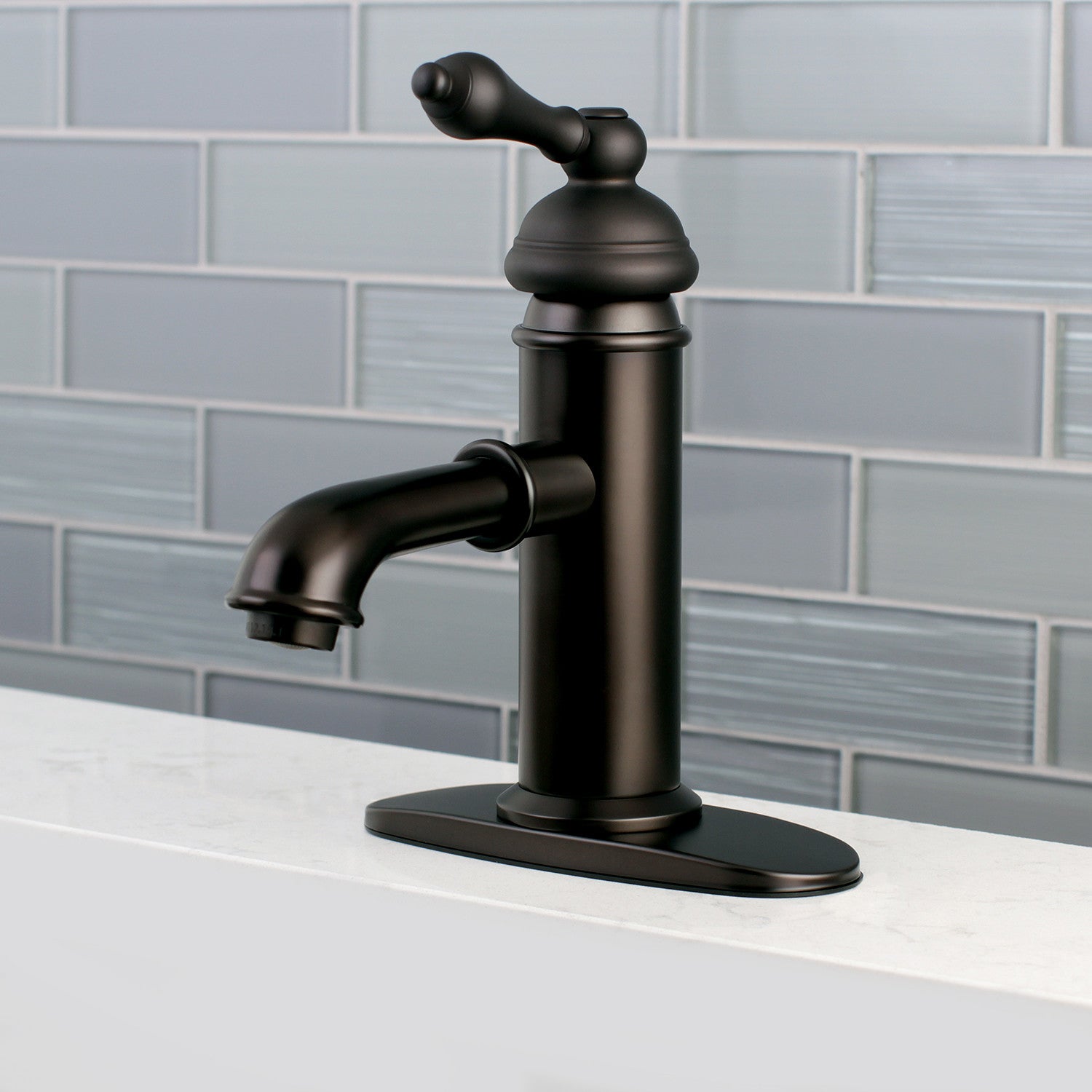 American Classic KS7415ACL Single Handle 1-Hole Bathroom Sink Faucet with Deck Plate & Brass Pop-Up Drain - Oil Rubbed Bronze Finish for Bathroom Vanity & Powder Room Remodel
