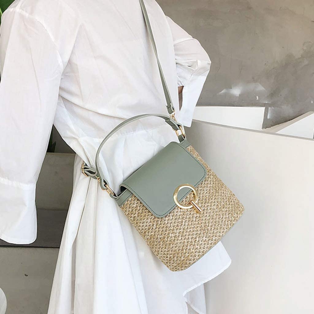 Stylish Hand-Woven Straw Beach Bag for Women - Fashionable Summer Shoulder Tote & Crossbody Bucket Bag (White) | Perfect for Pool Parties, Vacations & Beach Outings