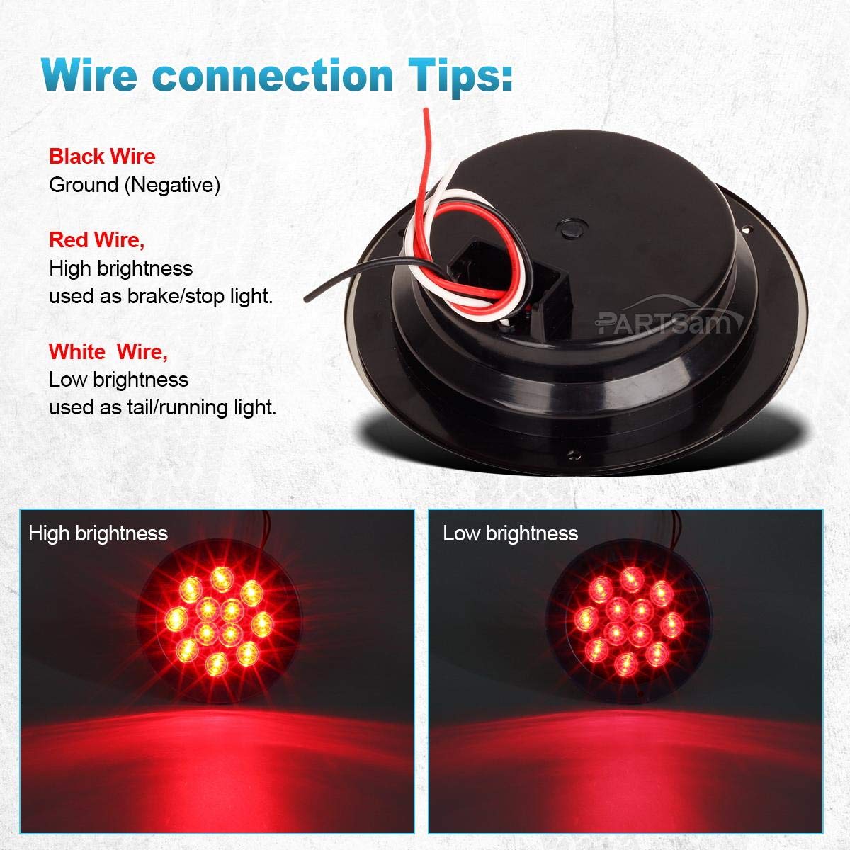 Partsam 8Pcs 4 Inch Round LED Stop Turn Tail Lights - Red 12LED Flange Mount for Trucks, Trailers & RVs - Waterproof Brake, Turn Signal & Running Lights with Chrome Bezels - 12V DC - Ideal for Heavy-Duty Vehicles & Off-Road Adventures