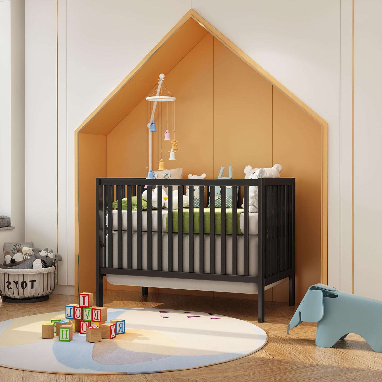 5-in-1 Convertible Baby Crib to Toddler Bed & Full Size Bed Frame - Safe Nursery Furniture for Boys & Girls - Perfect for Newborns, Infants & Growing Kids (Mattress Not Included) | Ideal for Nursery Rooms, Daycare Centers & Family Homes