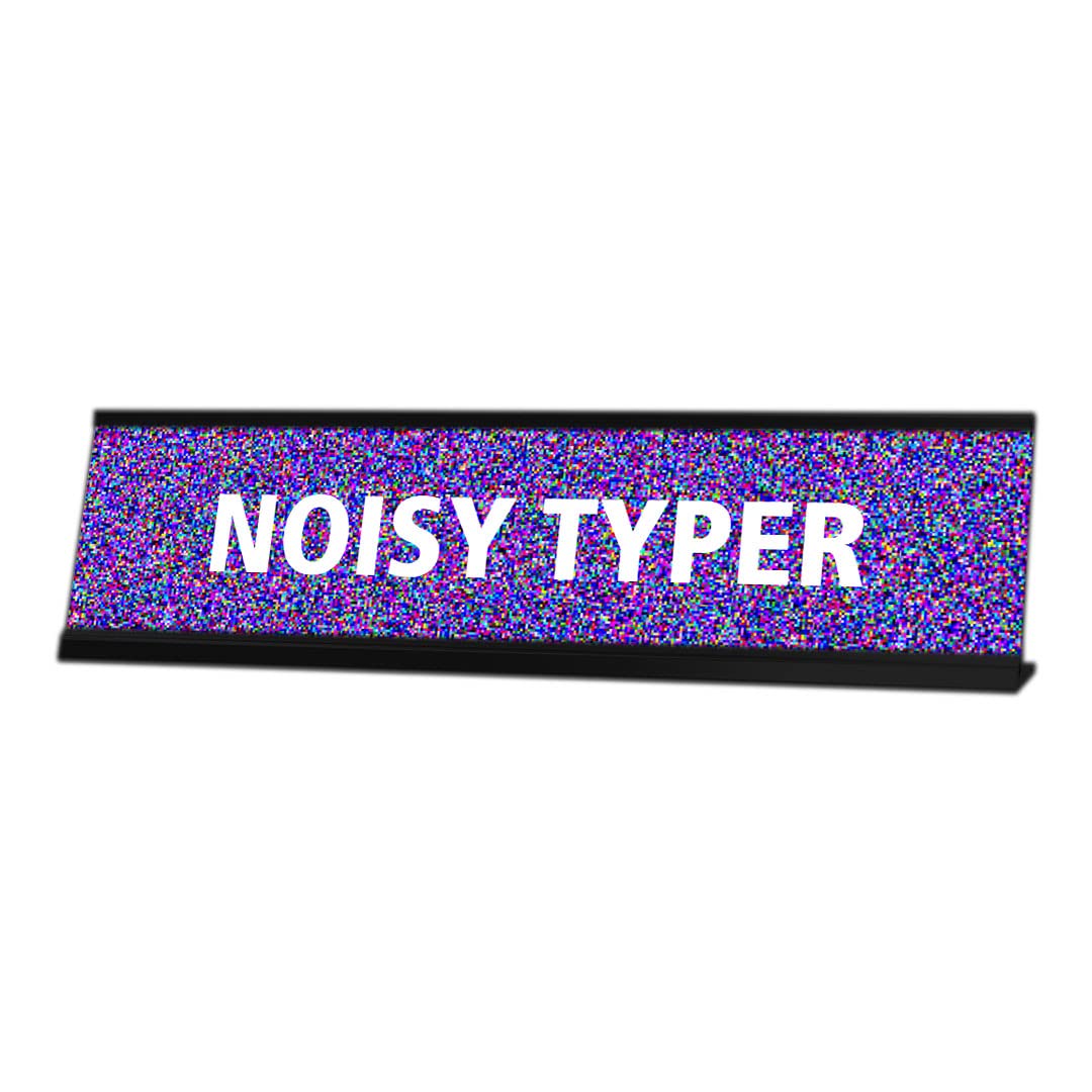Quiet Please - Noisy Typer Sign, Blurred Black Frame, 2 x 8 Inch Office Desk Sign for Workplace, Library & Study Areas - Reduce Keyboard Distractions