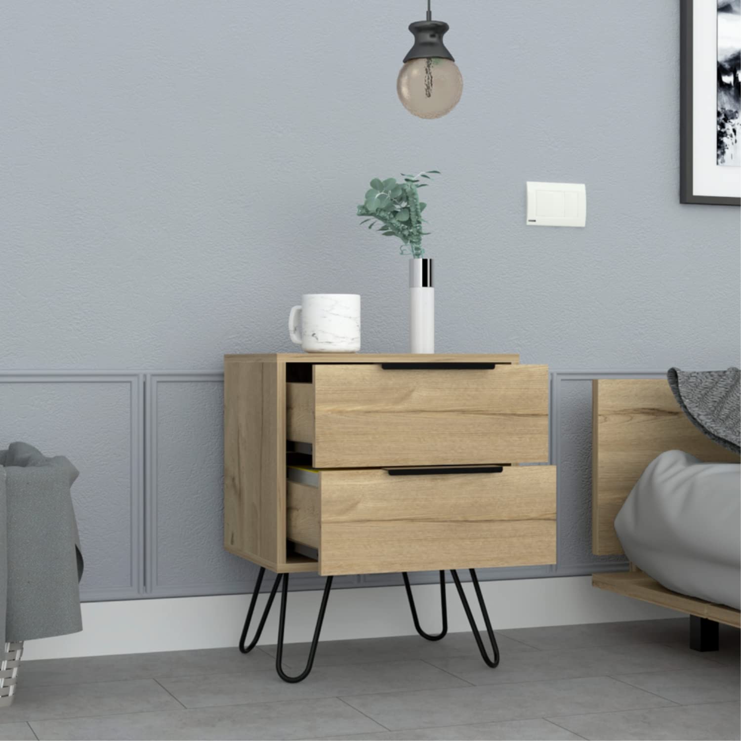 Modern Nightstand with 2 Drawers & Hairpin Legs - 22