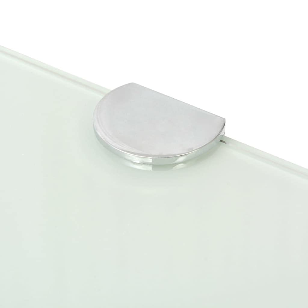 9.8x9.8 Inch White Glass Floating Corner Shelf with Chrome Supports - Bathroom Storage Organizer for Shampoo, Soap & Towels - Space Saving Wall Mounted Shelf for Small Bathrooms & Showers