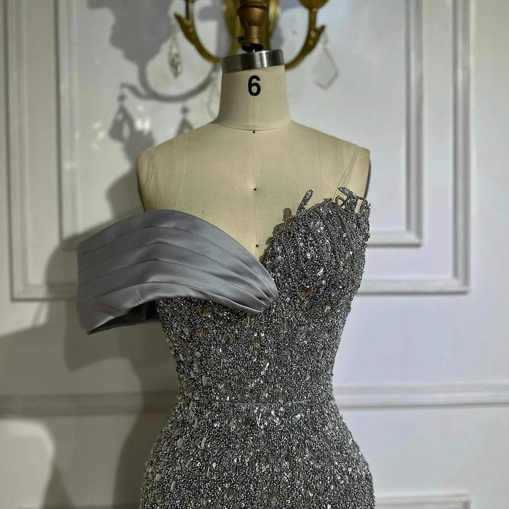Elegant Arabic Green Mermaid One Shoulder Beaded Long Evening Dress Gown for Women - Luxury Dubai Style Formal Wear for Prom, Wedding & Special Occasions LA72650