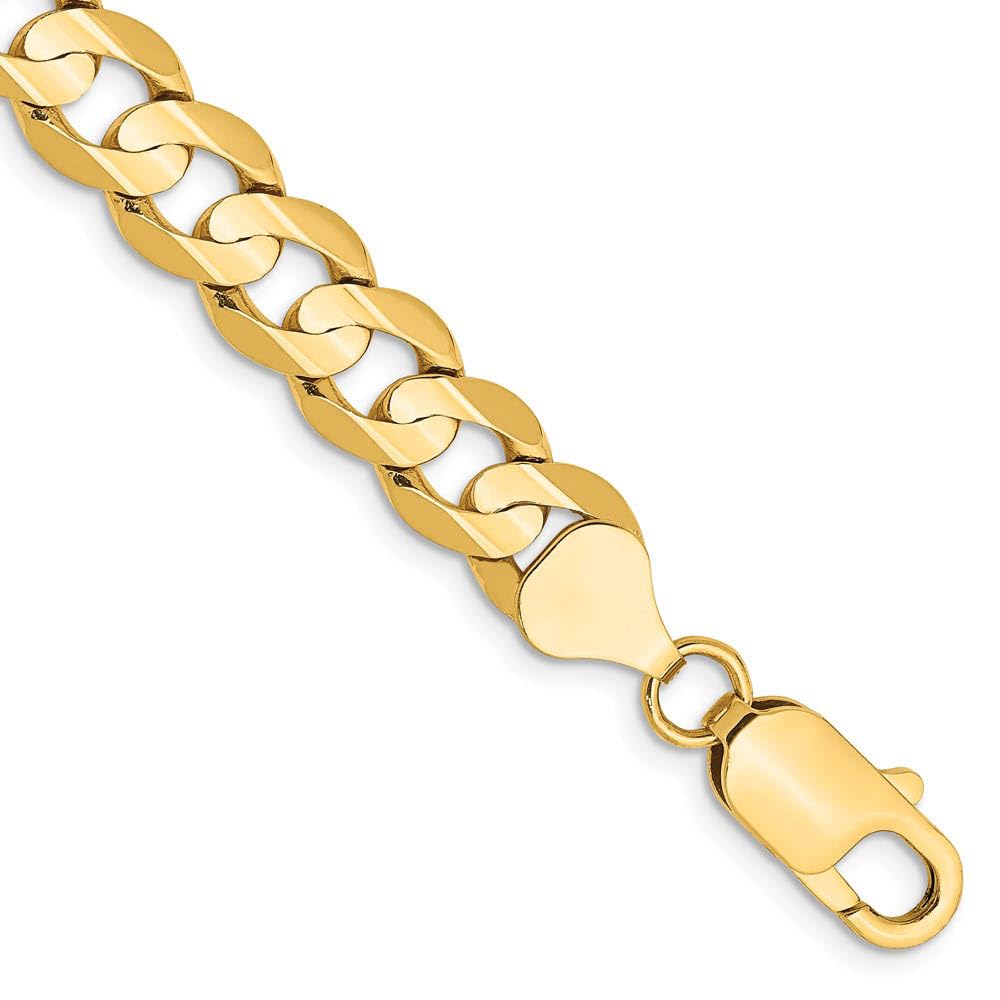 14K Yellow Gold Solid Curb Chain Bracelet for Men - 7.5mm Open Concave Design - Durable & Stylish Jewelry Gift for Him - Perfect for Weddings, Parties & Everyday Wear