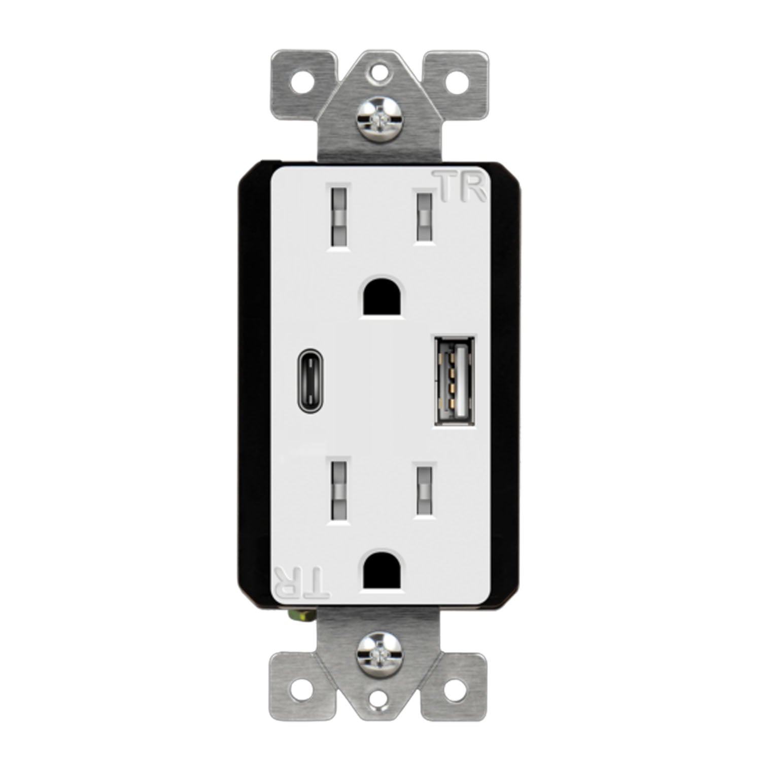 15 Amp Tamper Resistant Duplex Receptacle with 3.6A USB C/A Outlet - White | Electrical Outlet with USB Charging Ports for Home, Office & Commercial Use