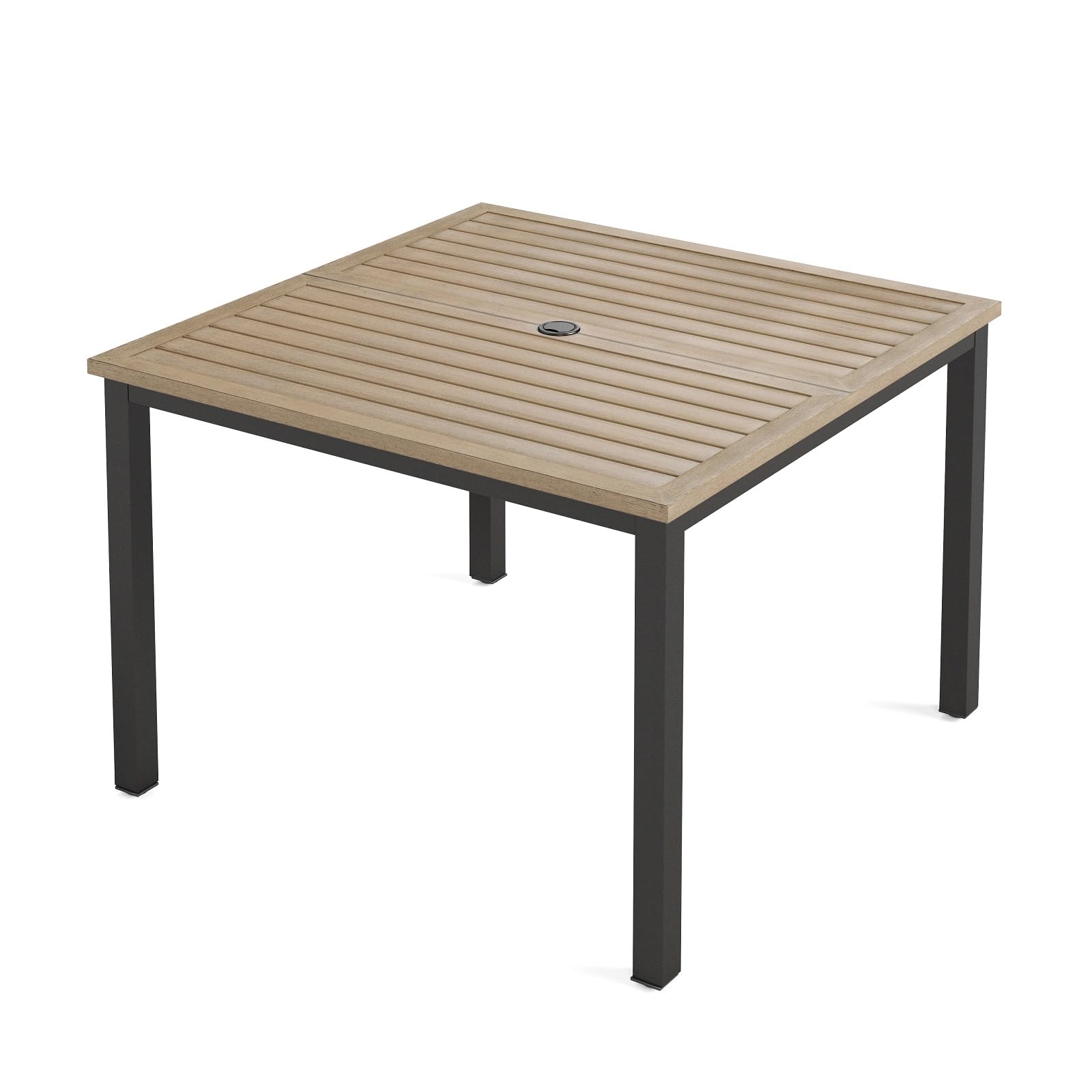 MFSTUDIO 42 Inch Square Outdoor Dining Table - Weatherproof Wood-Like Patio Table with Adjustable Umbrella Hole - Perfect for Deck, Backyard, Lawn, Garden, Poolside & Outdoor Entertaining