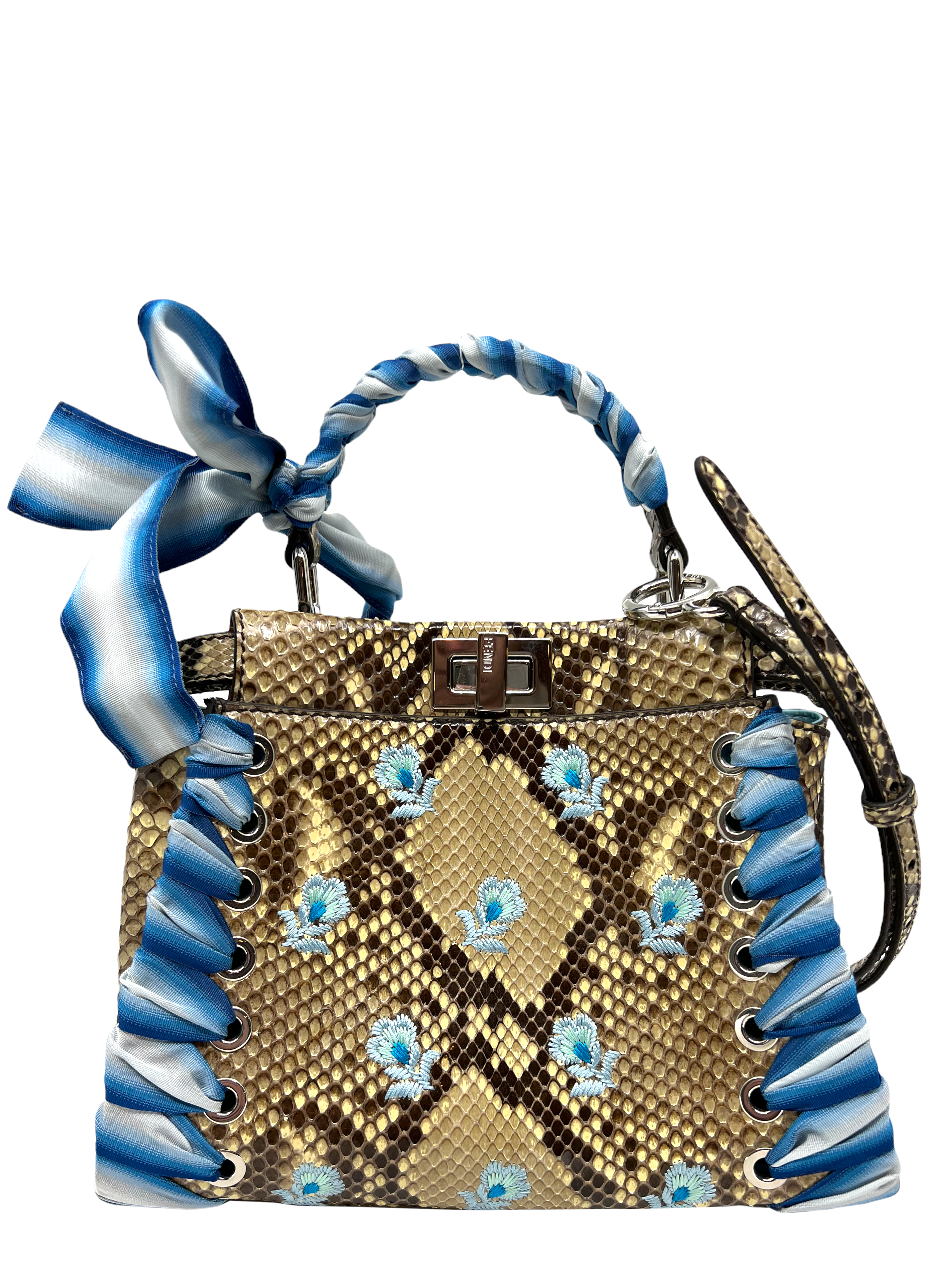 FENDI Peekaboo Mini Whipstitched Embroidered Python Leather Shoulder Bag - Luxury Designer Handbag for Women, Perfect for Parties, Dates & Special Occasions