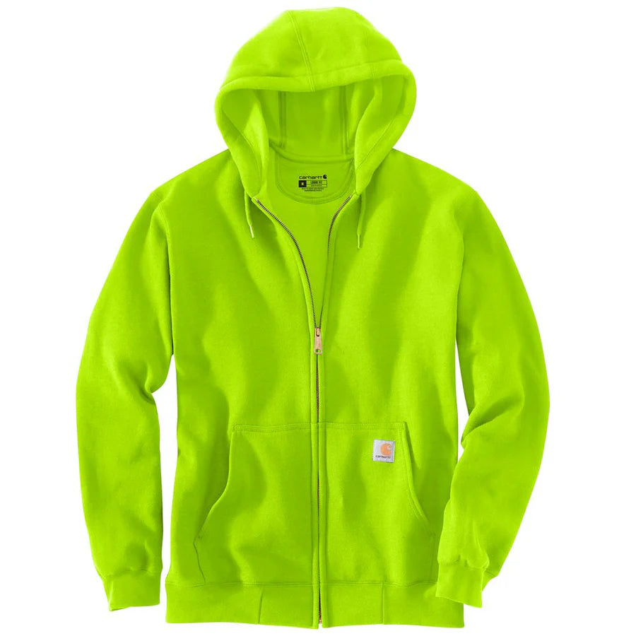 Carhartt Men's Loose Fit Full Zip Hooded Sweatshirt - Brite Lime Green | Heavyweight Fleece Pullover for Work & Outdoor Activities