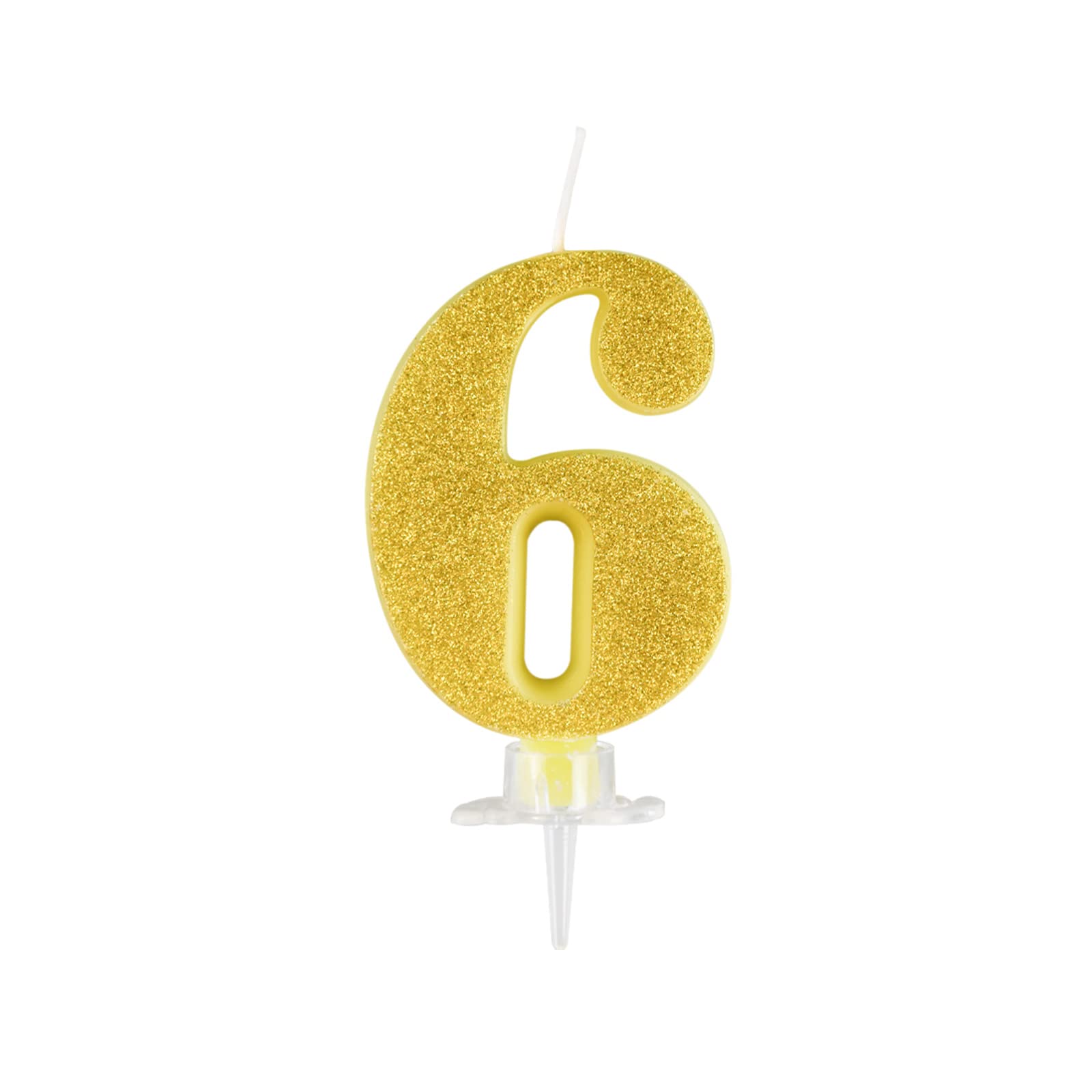 UVTQSSP 3.54 Inch Gold Glitter Number 6 Birthday Candles - Wax Cake Topper for Kids & Adults Birthday Party Decorations - Perfect for Celebrations, Anniversaries & Special Occasions