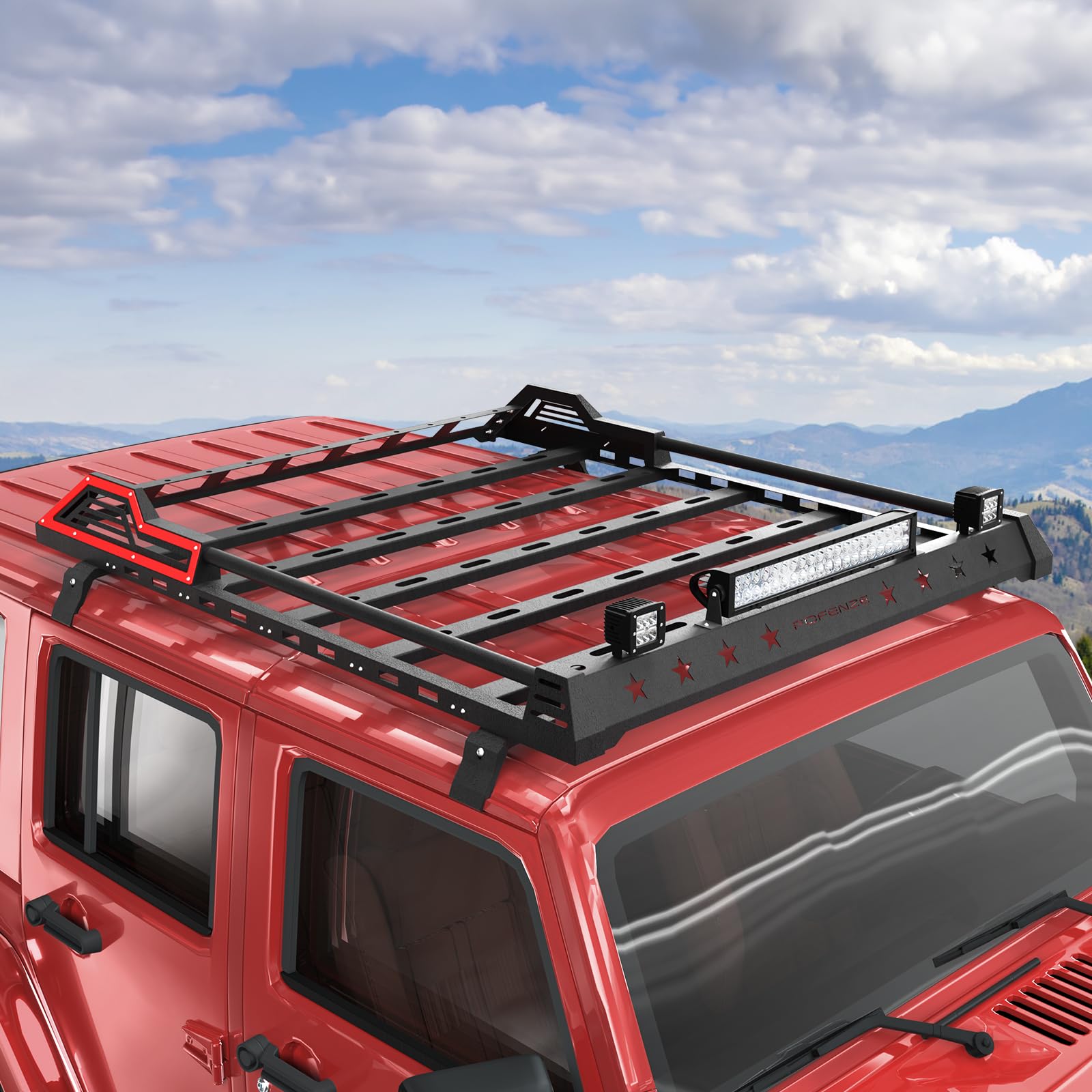 2007-2022 Jeep Wrangler JK JL Unlimited 4-Door Hardtop Roof Rack Cargo Basket with LED Lights | Heavy Duty SUV Roof Storage for Camping & Outdoor Adventures